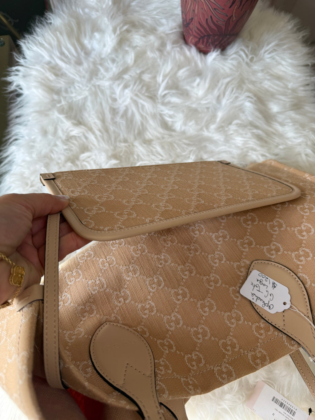 GUCCI DENIM OPHEDIA GG TOTE BAG LARGE
