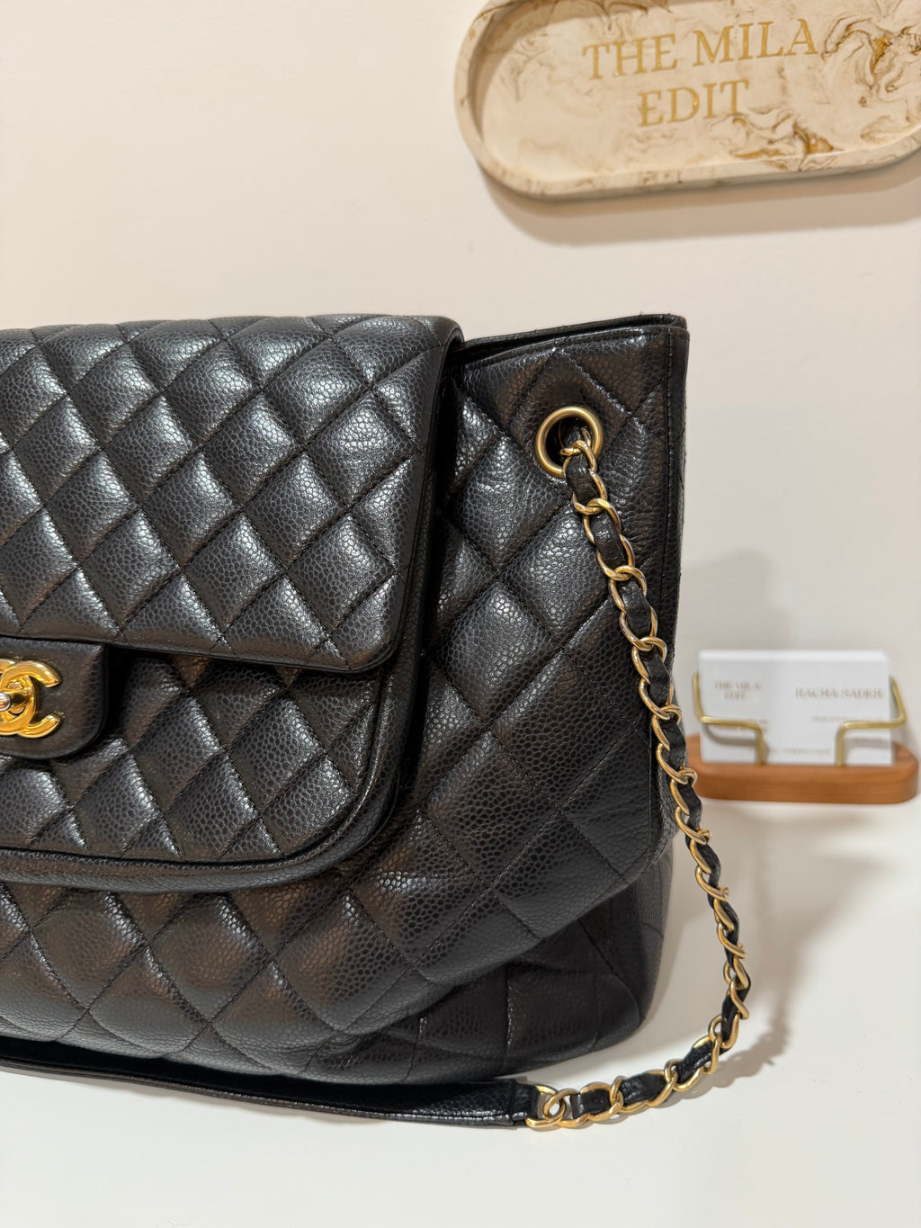 CHANEL QUILTED CAVIAR LEATHER FLAP TOTE BAG