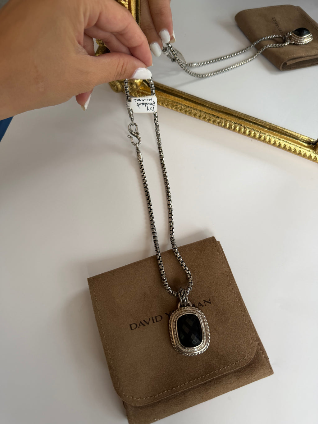 DAVID YURMAN WHEATON BLACK ONYX AND DIAMONDS PENDANT WITH NECKLACE