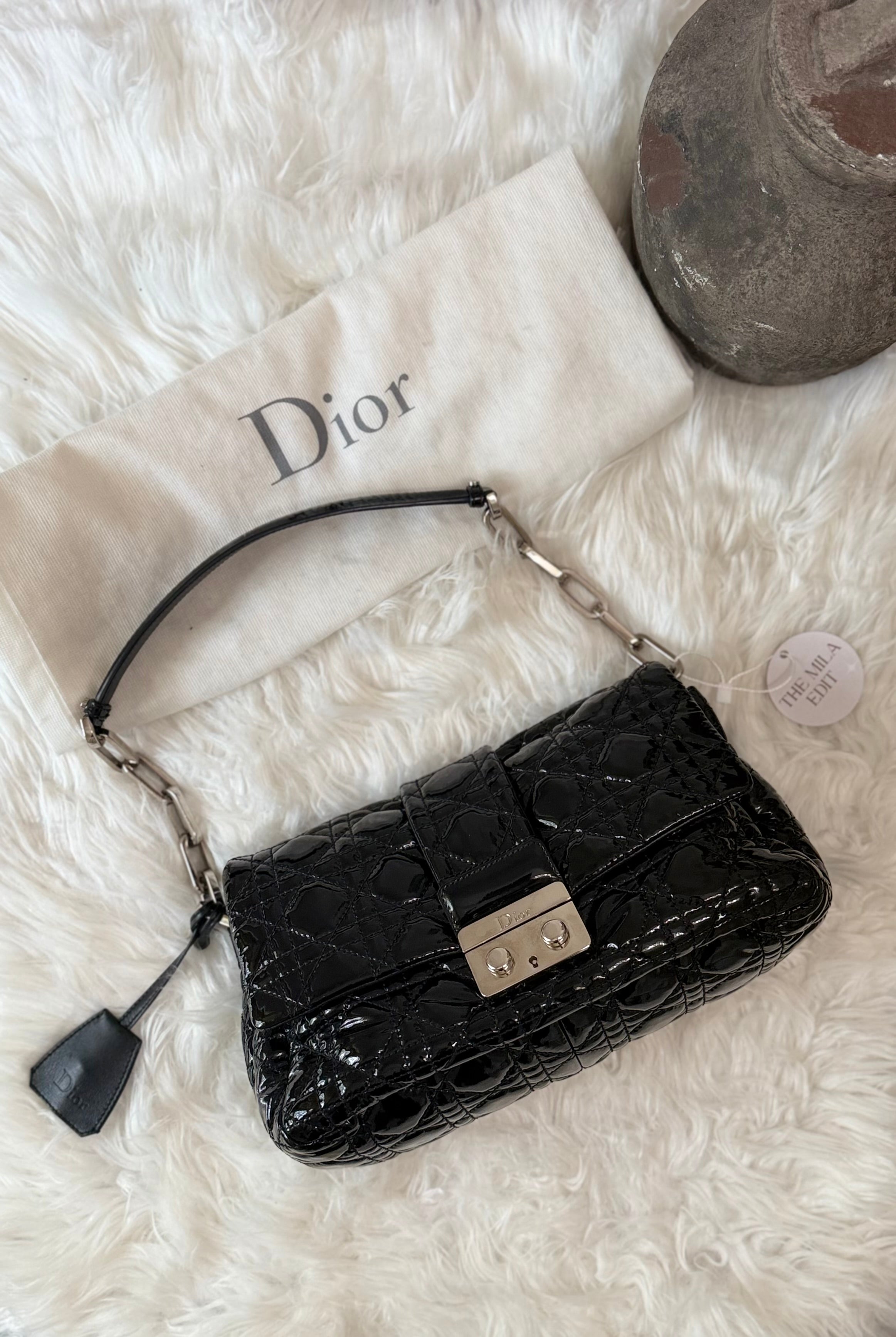 CHRISTIAN DIOR LOCK MEDIUM PATENT LEATHER SHOULDER BAG