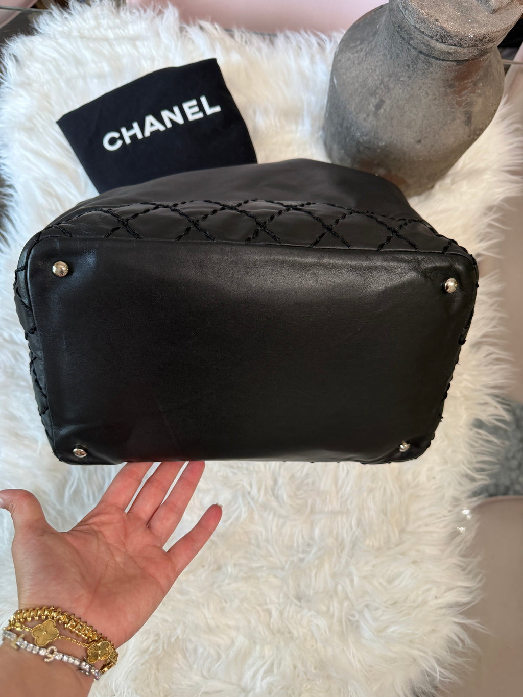 CHANEL SURPIQUE CC DRAWSTRING CALFSKIN BUCKET BAG