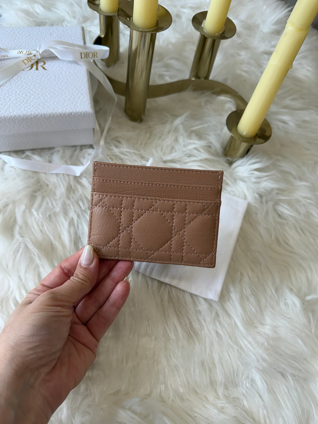 CHRISTIAN DIOR CARO FREESIA CARD HOLDER CANNAGE CALFSKIN