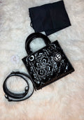 CHRISTIAN DIOR LADY DIOR SMALL BAG IN BLACK ON BLACK PATENT LEATHER