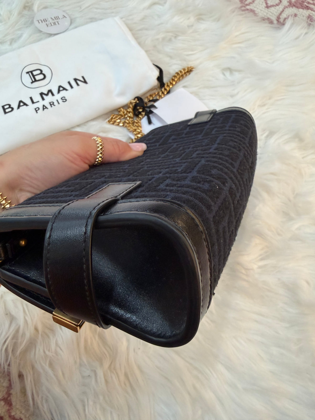 BALMAIN B-BUZZ 23 JACQUARD CLUTCH SHOULDER BAG
