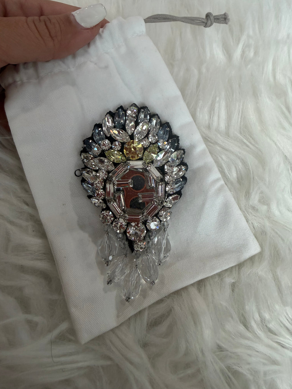 GUCCI CRYSTAL AND BEAD G BROOCH