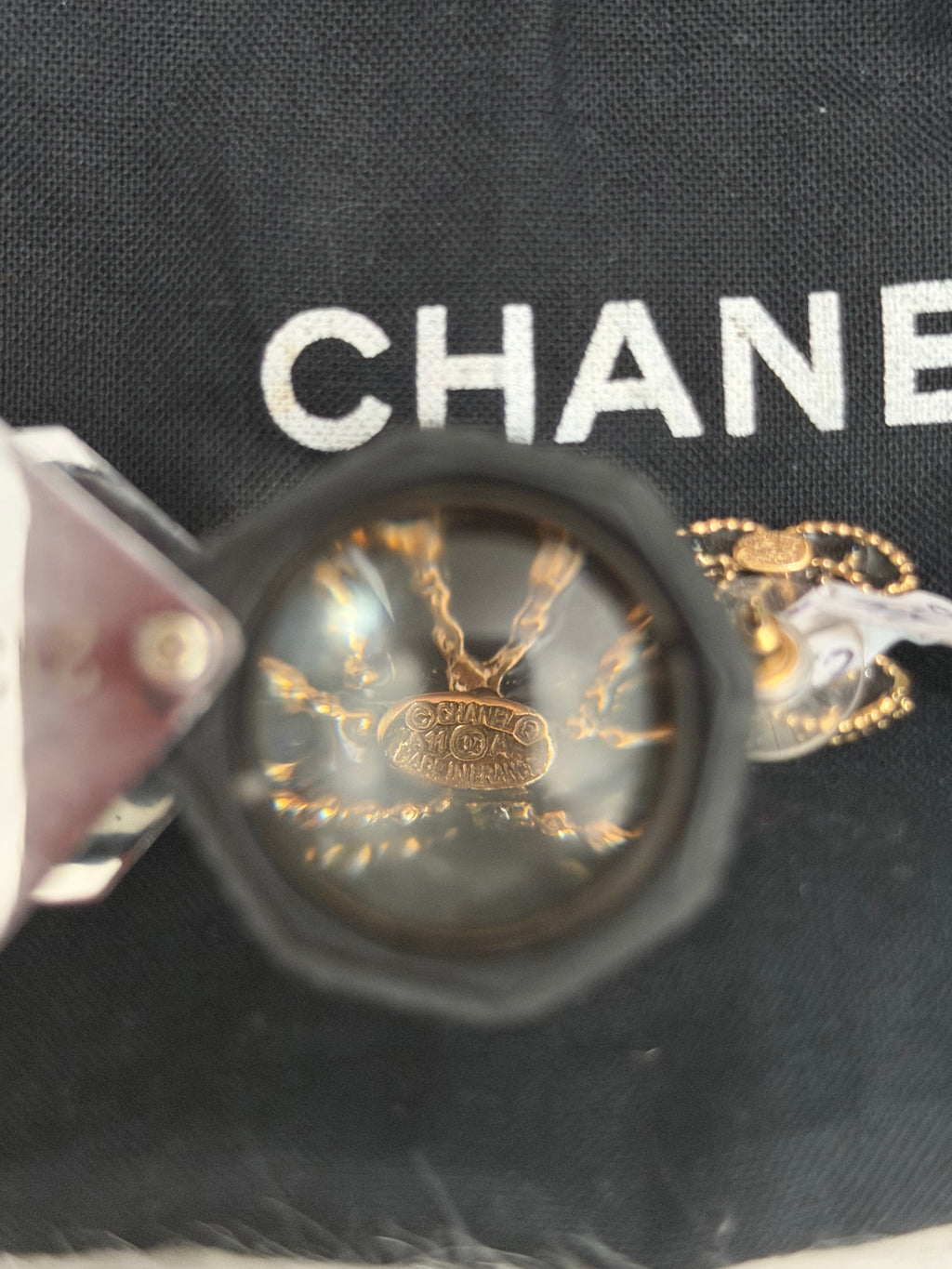 CHANEL BLACK CRYSTAL CC STUD EARRINGS