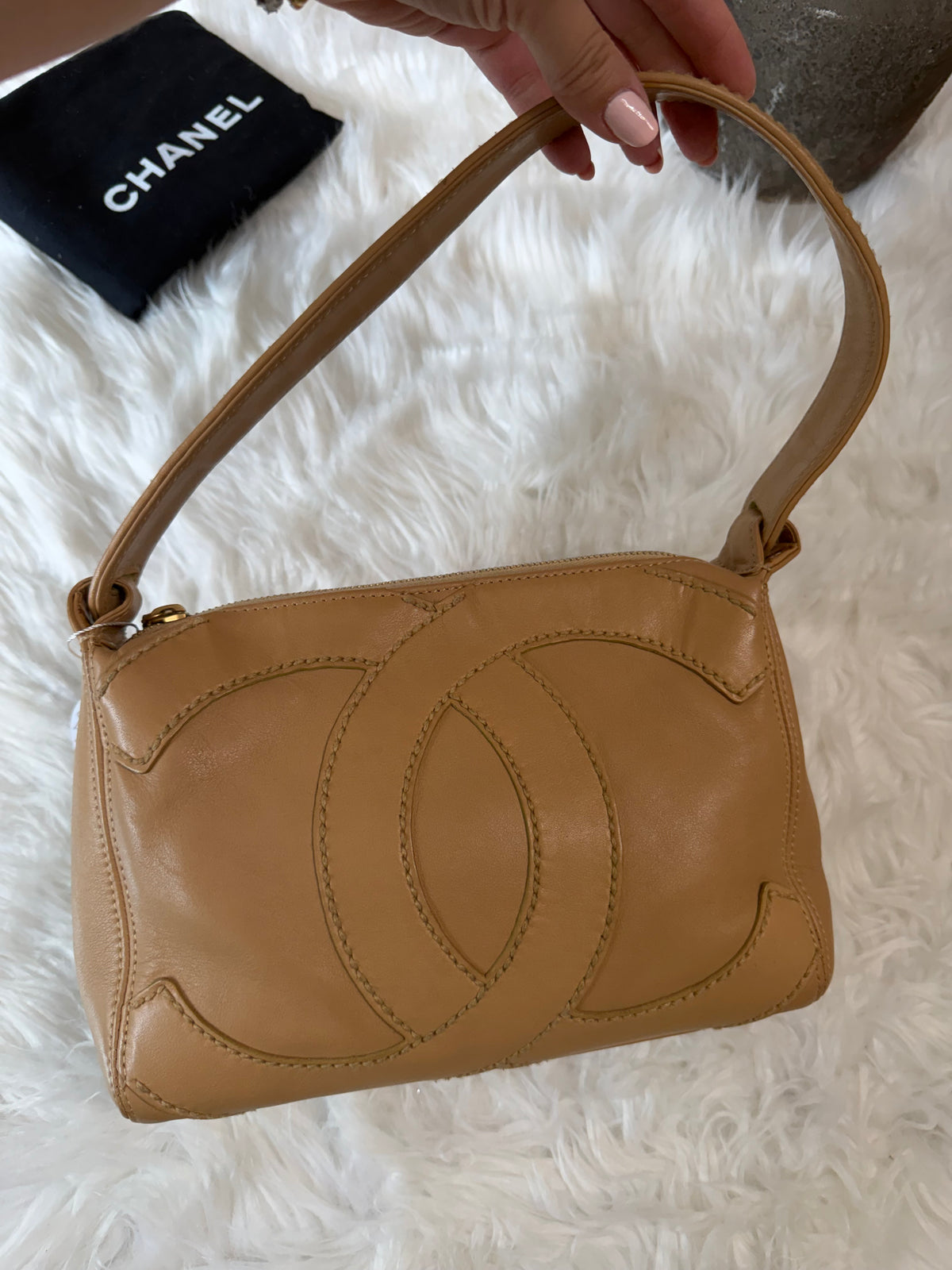 CHANEL SURPIQUE LARGE STITCHED CC LOGO SHOULDER BAG
