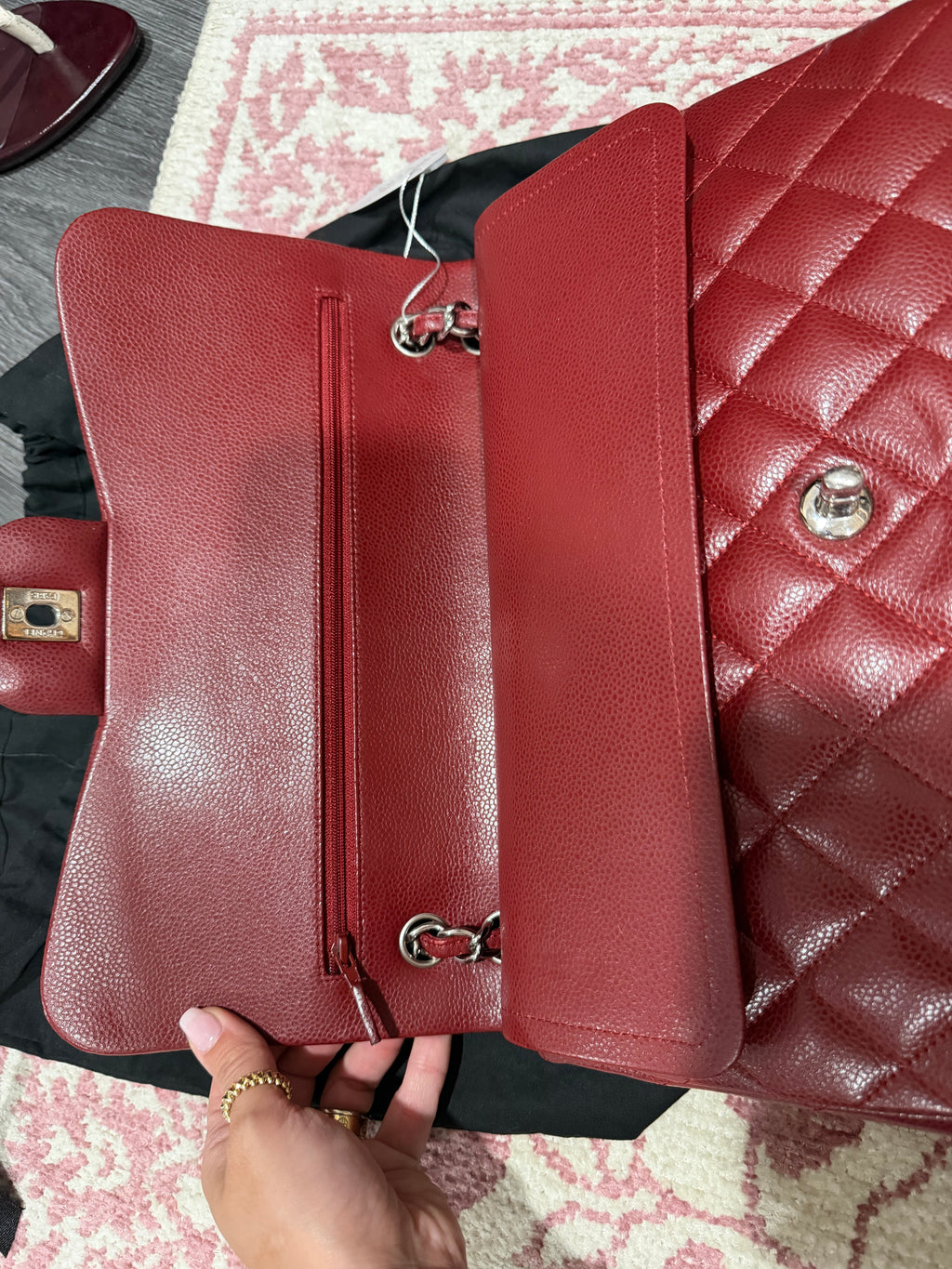 CHANEL DOUBLE CLASSIC FLAP JUMBO IN CAVIAR LEATHER