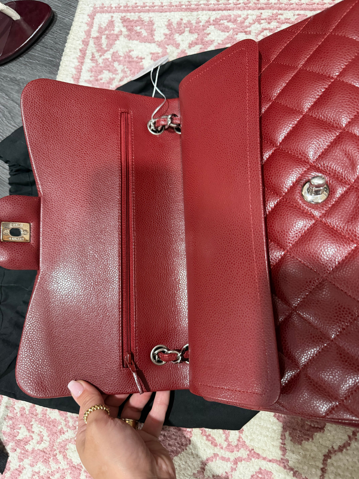 CHANEL DOUBLE CLASSIC FLAP JUMBO IN CAVIAR LEATHER