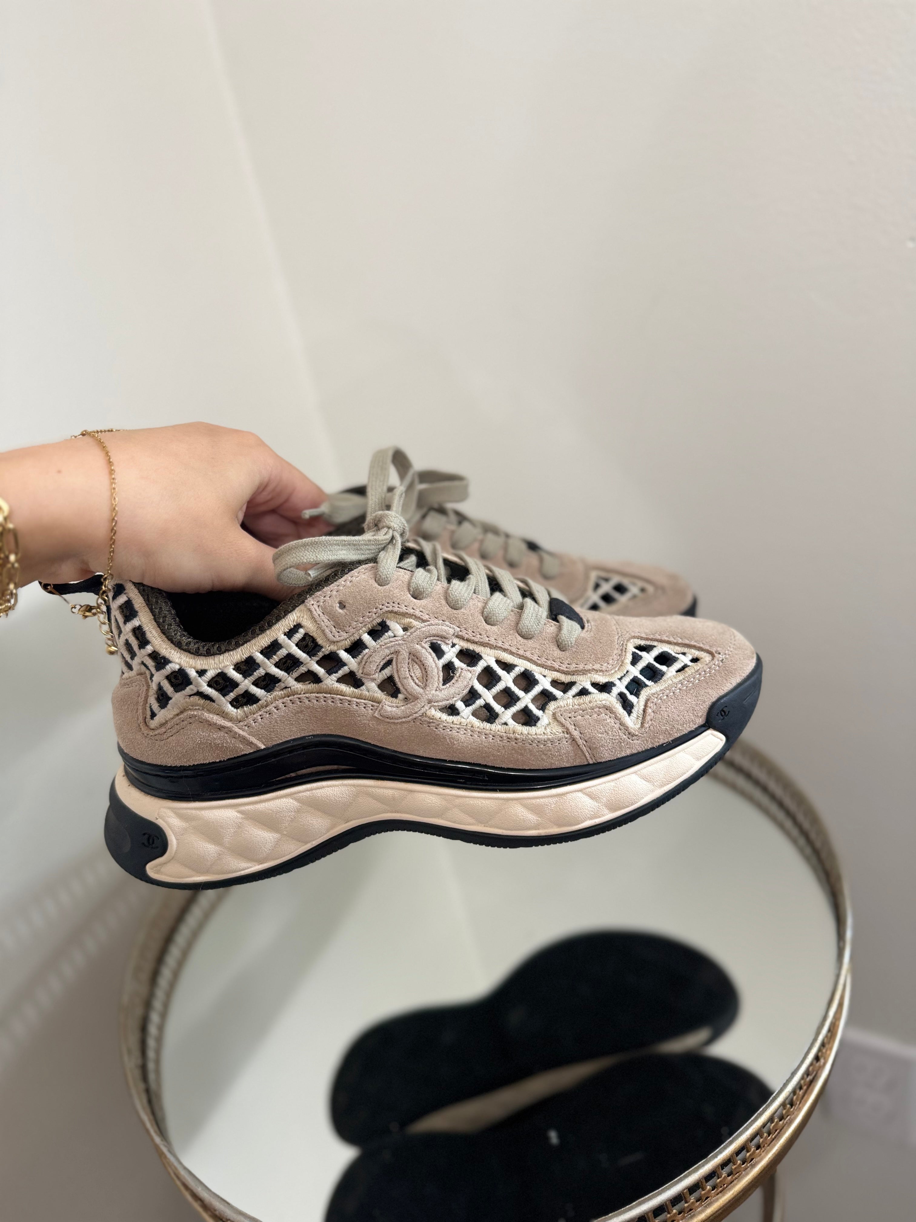 Chanel suede CC interlocking sneakers with Open net
