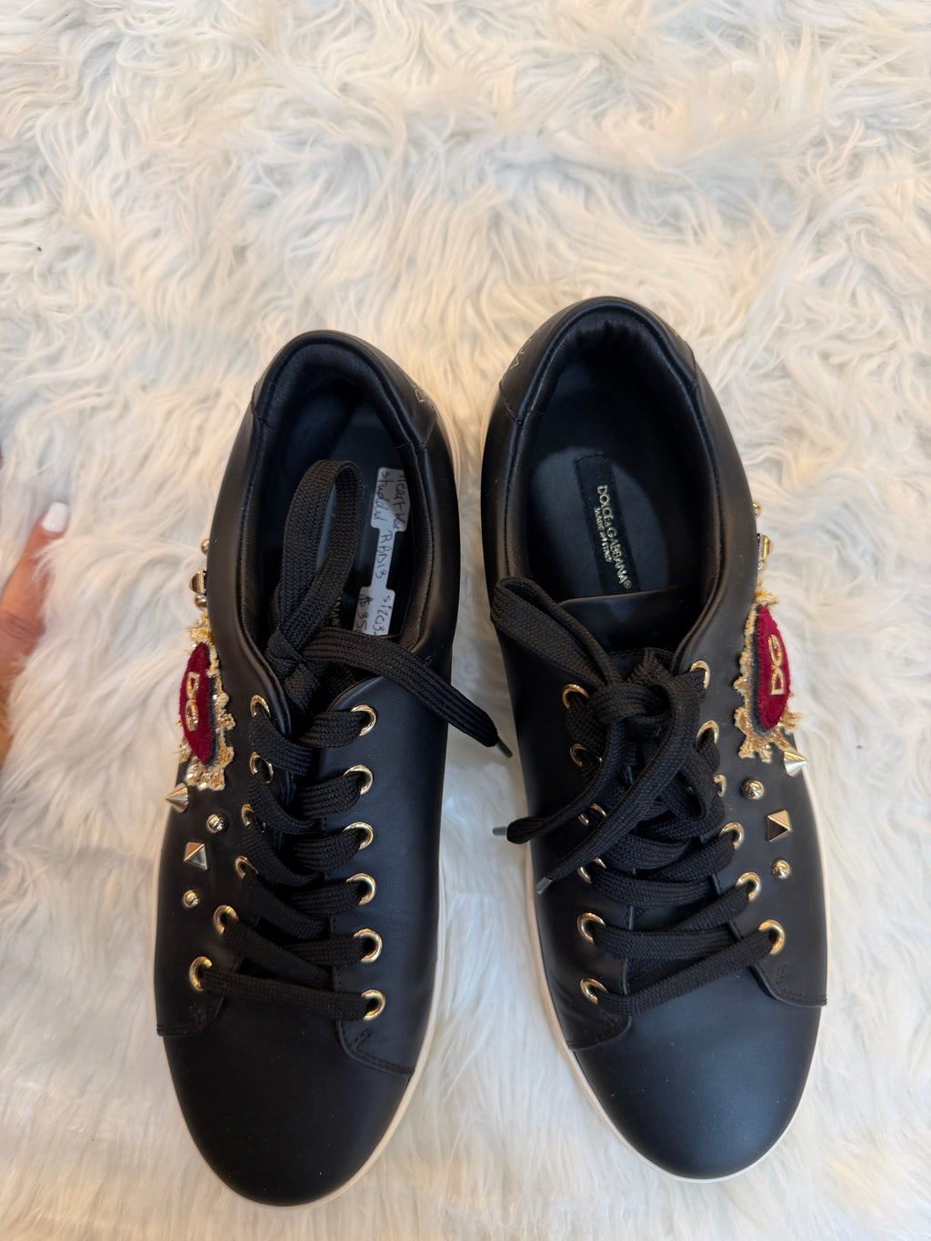 DOLCE & GABBANA HEART STUDDED LEATHER SNEAKERS