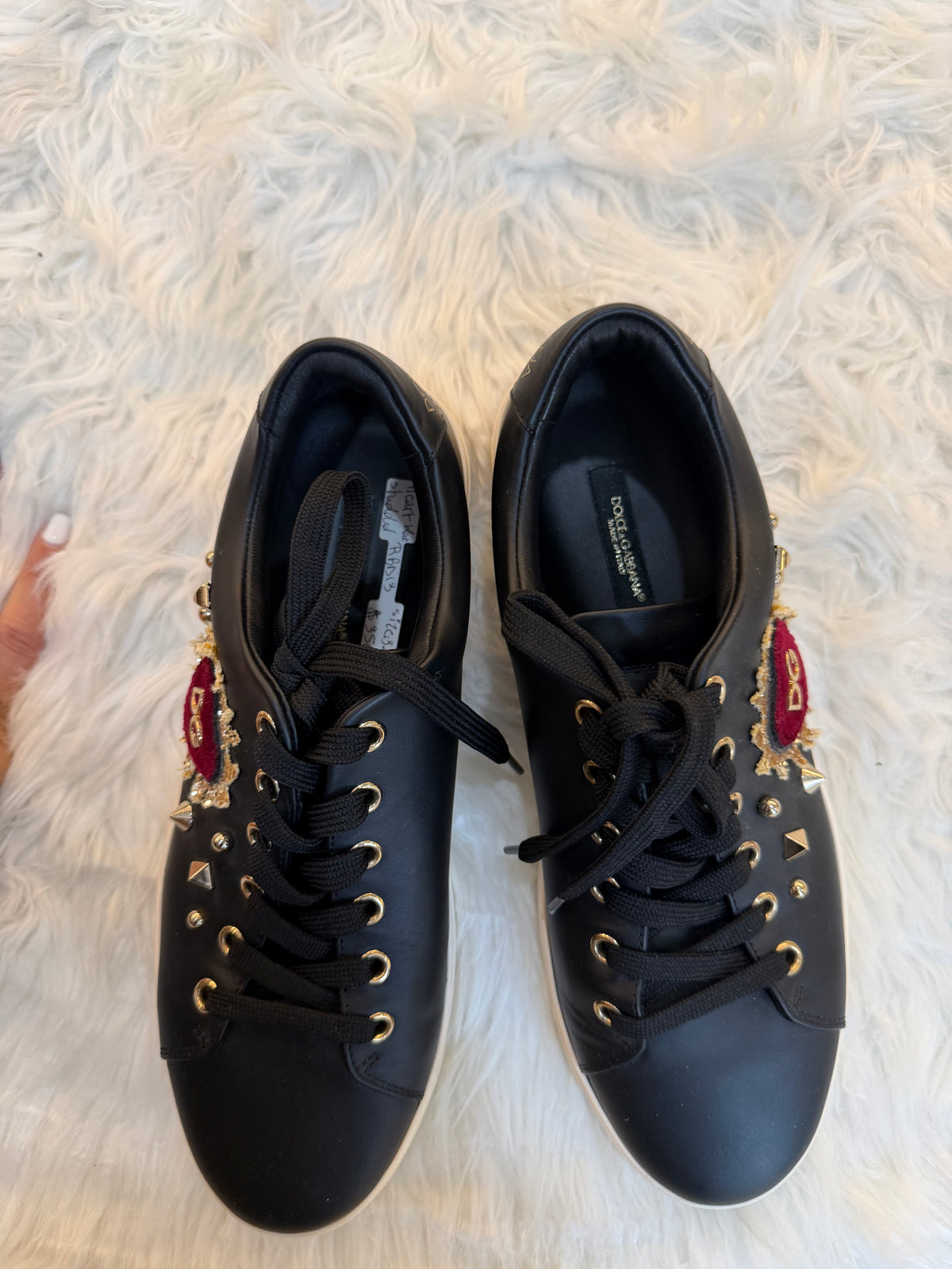 DOLCE & GABBANA HEART STUDDED LEATHER SNEAKERS