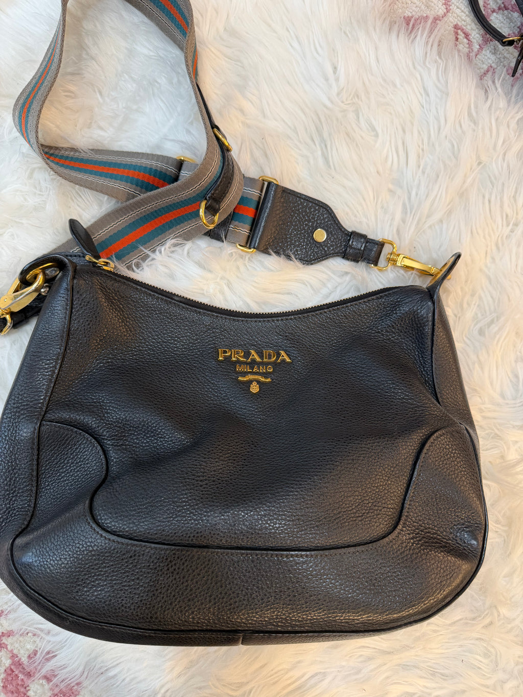 PRADA PEBBLED LEATHER HOBO BAG