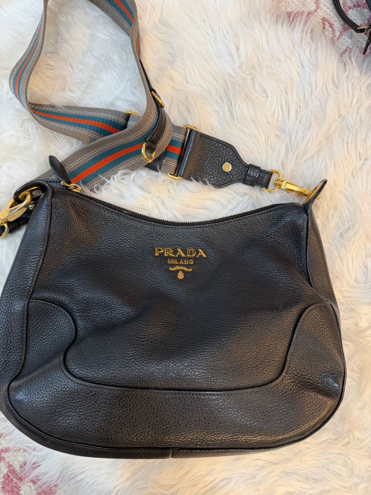 PRADA PEBBLED LEATHER HOBO BAG
