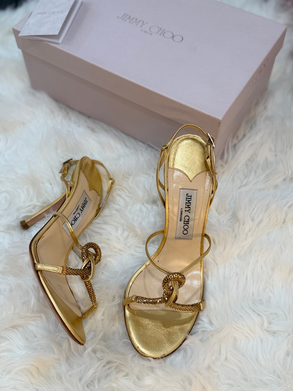JIMMY CHOO SLINGBACK WITH BRAIDED SNAKE SANDALS