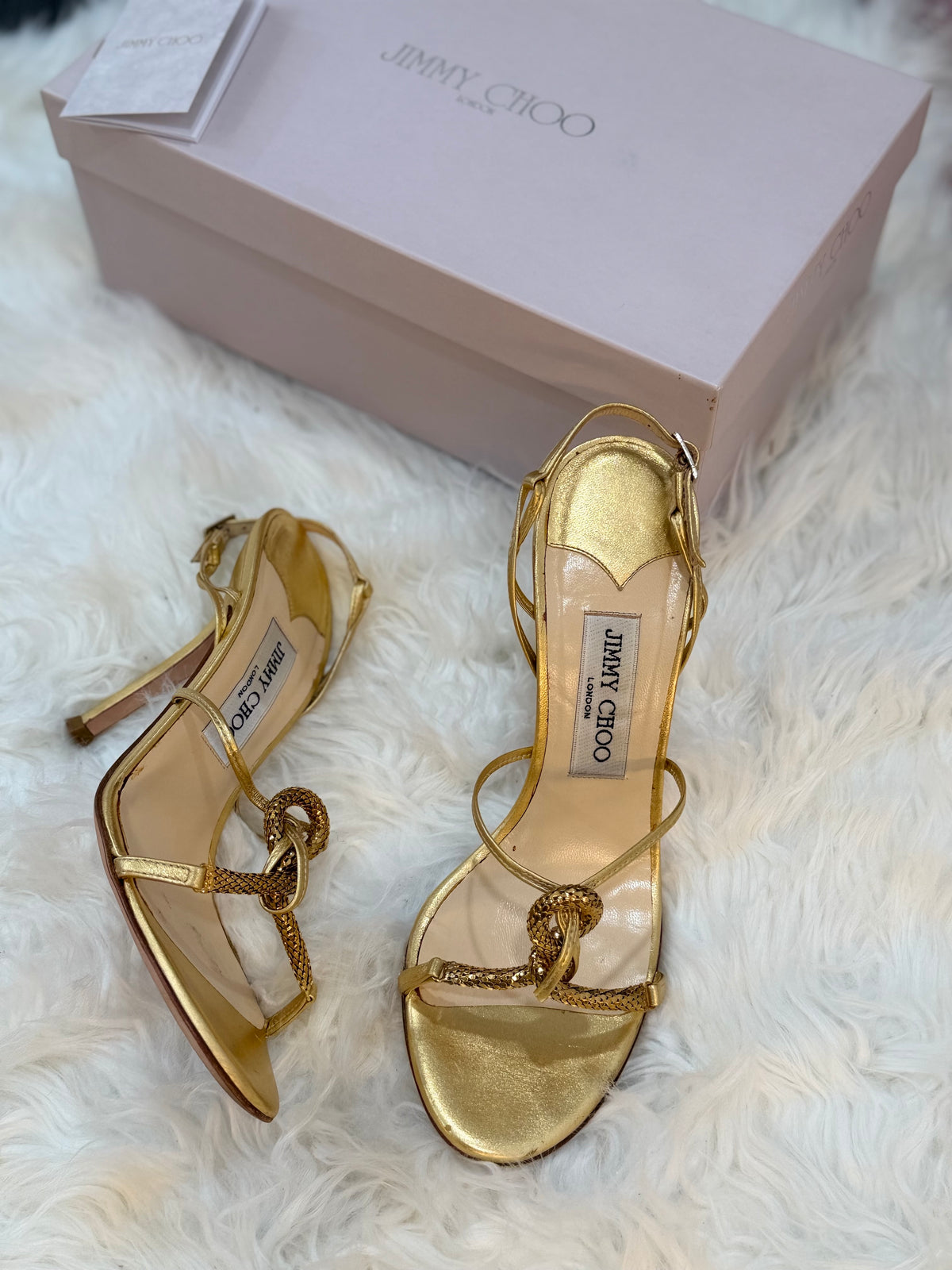 JIMMY CHOO SLINGBACK WITH BRAIDED SNAKE SANDALS