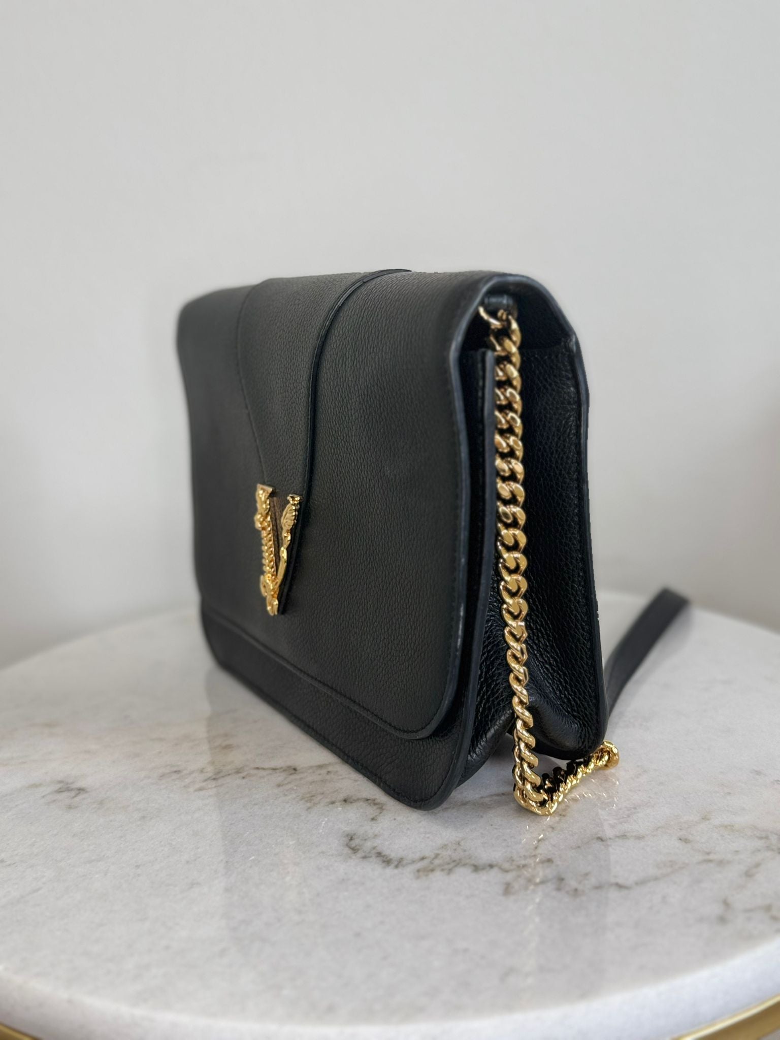 Versace Chain Virtus Leather Logo Crossbody