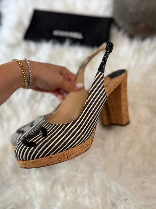 CHANEL INTERLOCKING CC STRIPED SLINGBACK