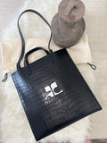 COURREGES HERITAGE TOTE IN CROCODILE-EMBOSSED LEATHER / AC LOGO