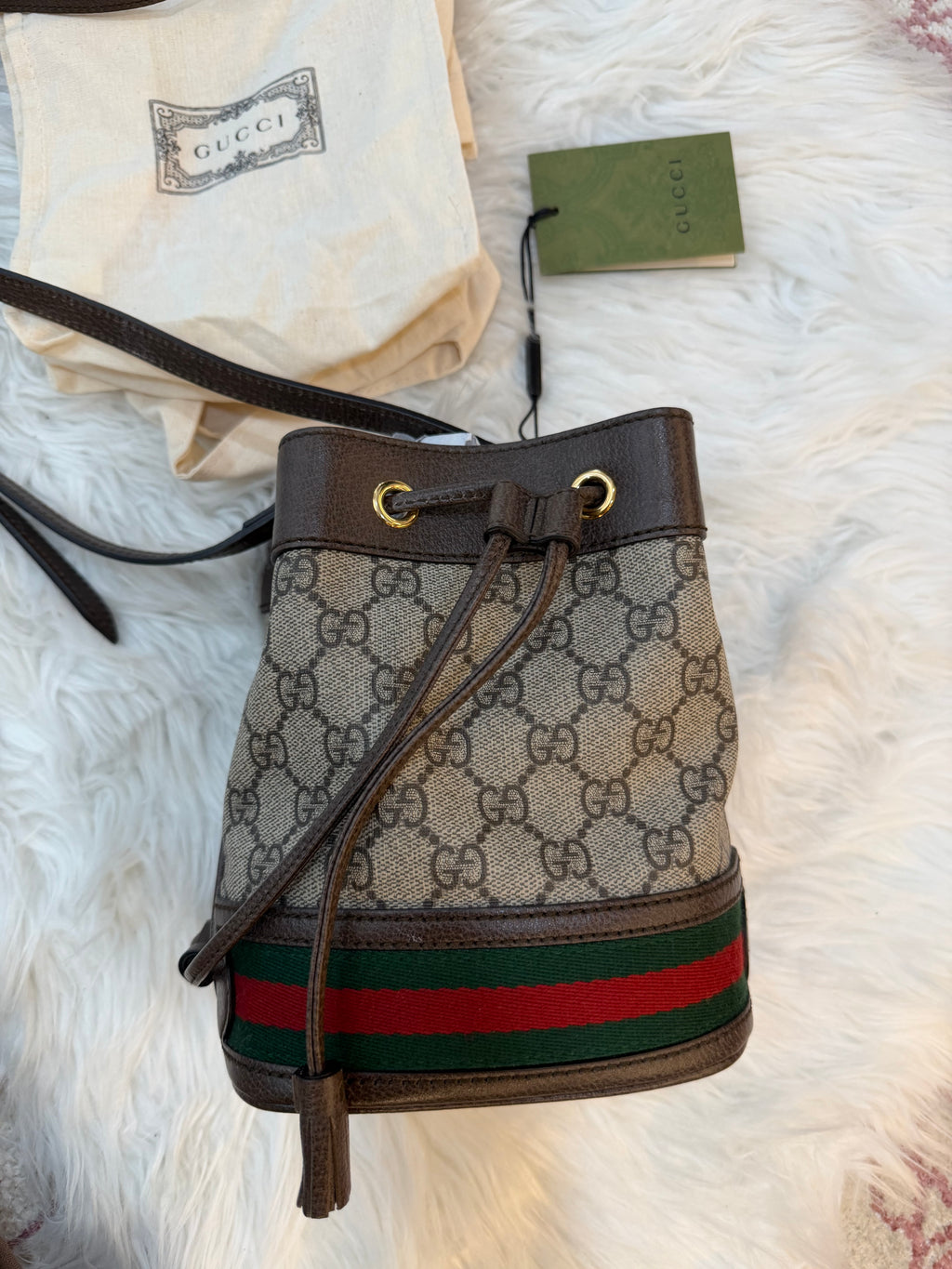 GUCCI OPHIDIA MINI GG SUPREME BUCKET BAG