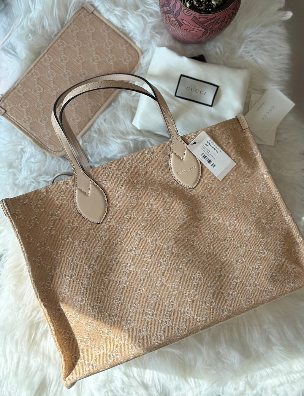 GUCCI DENIM OPHEDIA GG TOTE BAG LARGE