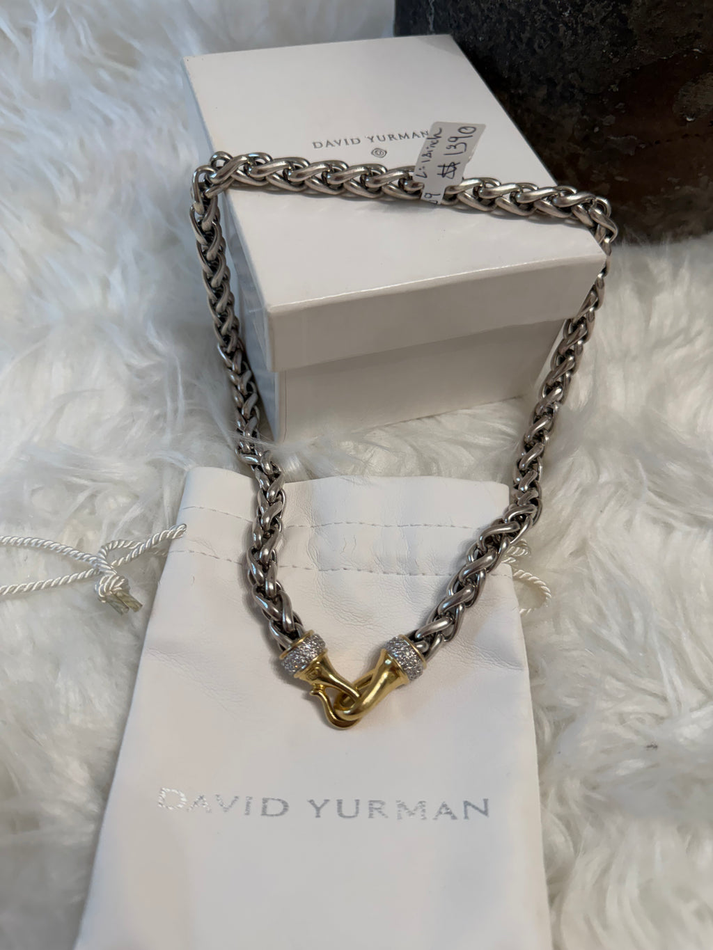 DAVID YURMAN WHEAT CHAIN NECKLACE WITH DIAMOND AND 18K YELLOW HOOK CLASP