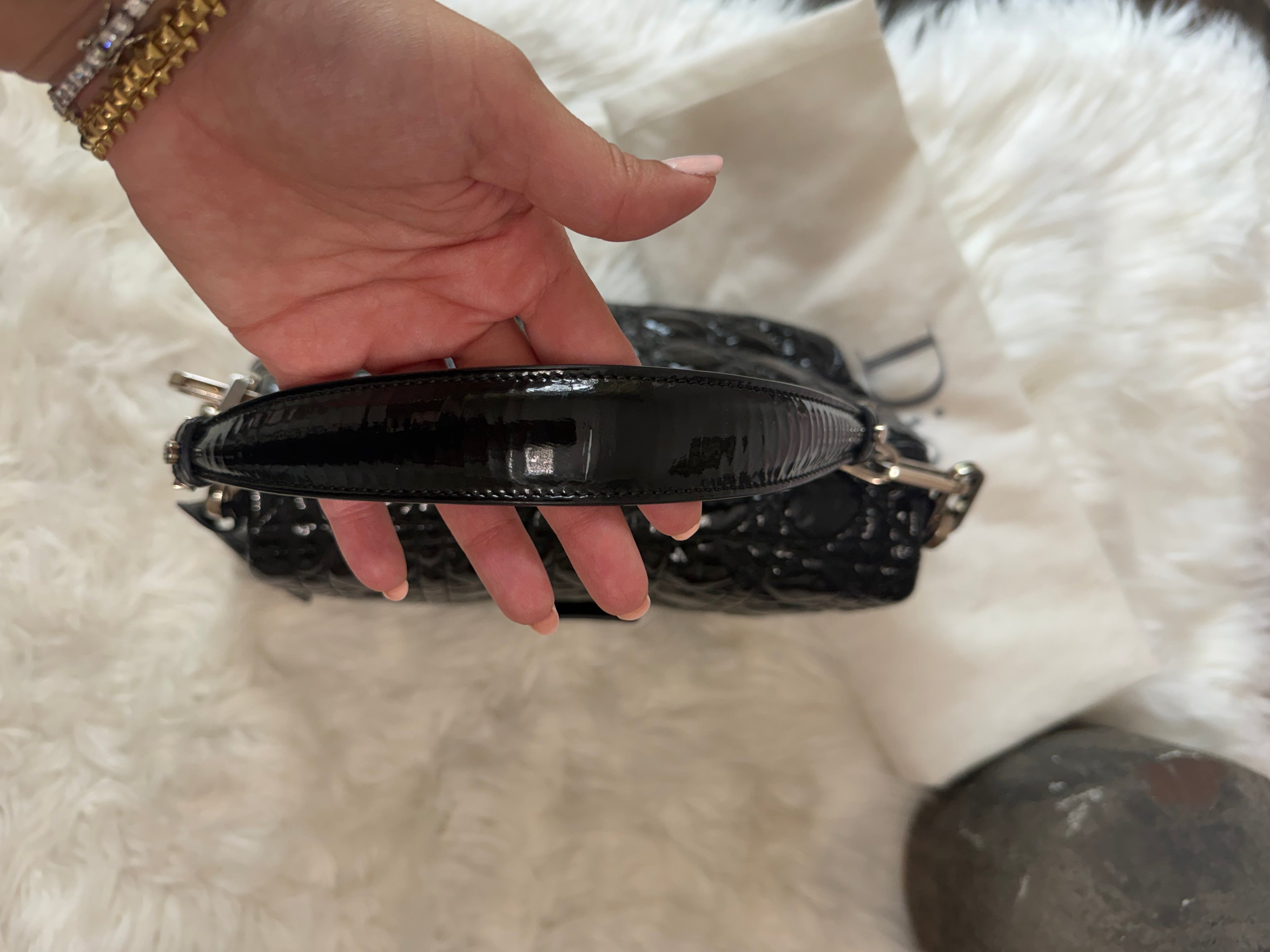 CHRISTIAN DIOR LOCK MEDIUM PATENT LEATHER SHOULDER BAG