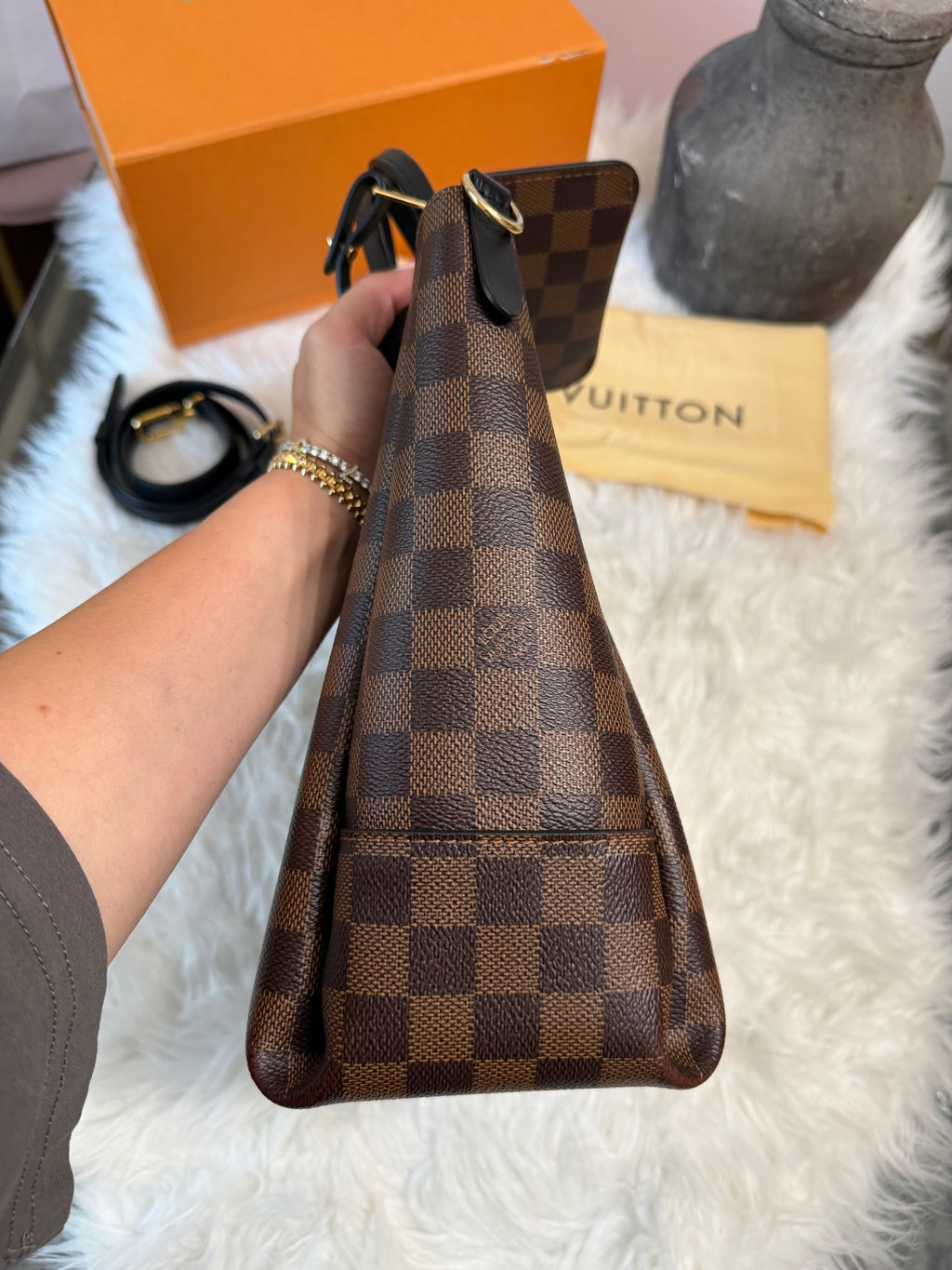 LOUIS VUITTON DAMIER EBENE BELMONT PM TOTE WITH MINI WALLET (POUCH)