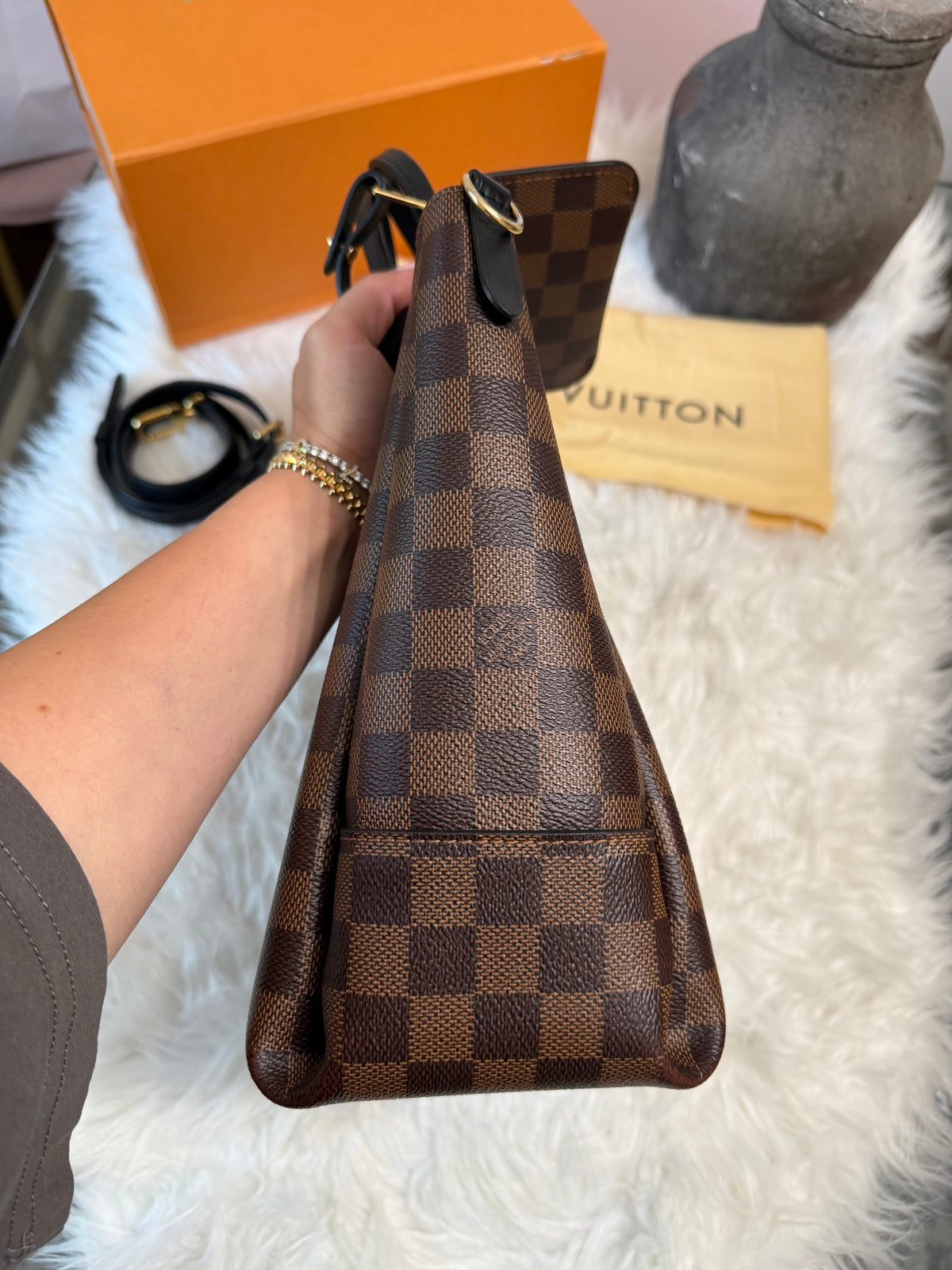 LOUIS VUITTON DAMIER EBENE BELMONT PM TOTE WITH MINI WALLET (POUCH)