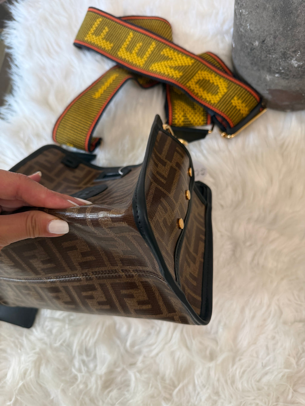 FENDI ZUCCA PRINT DEFENDER CANVAS WITH GUITAR STRAP