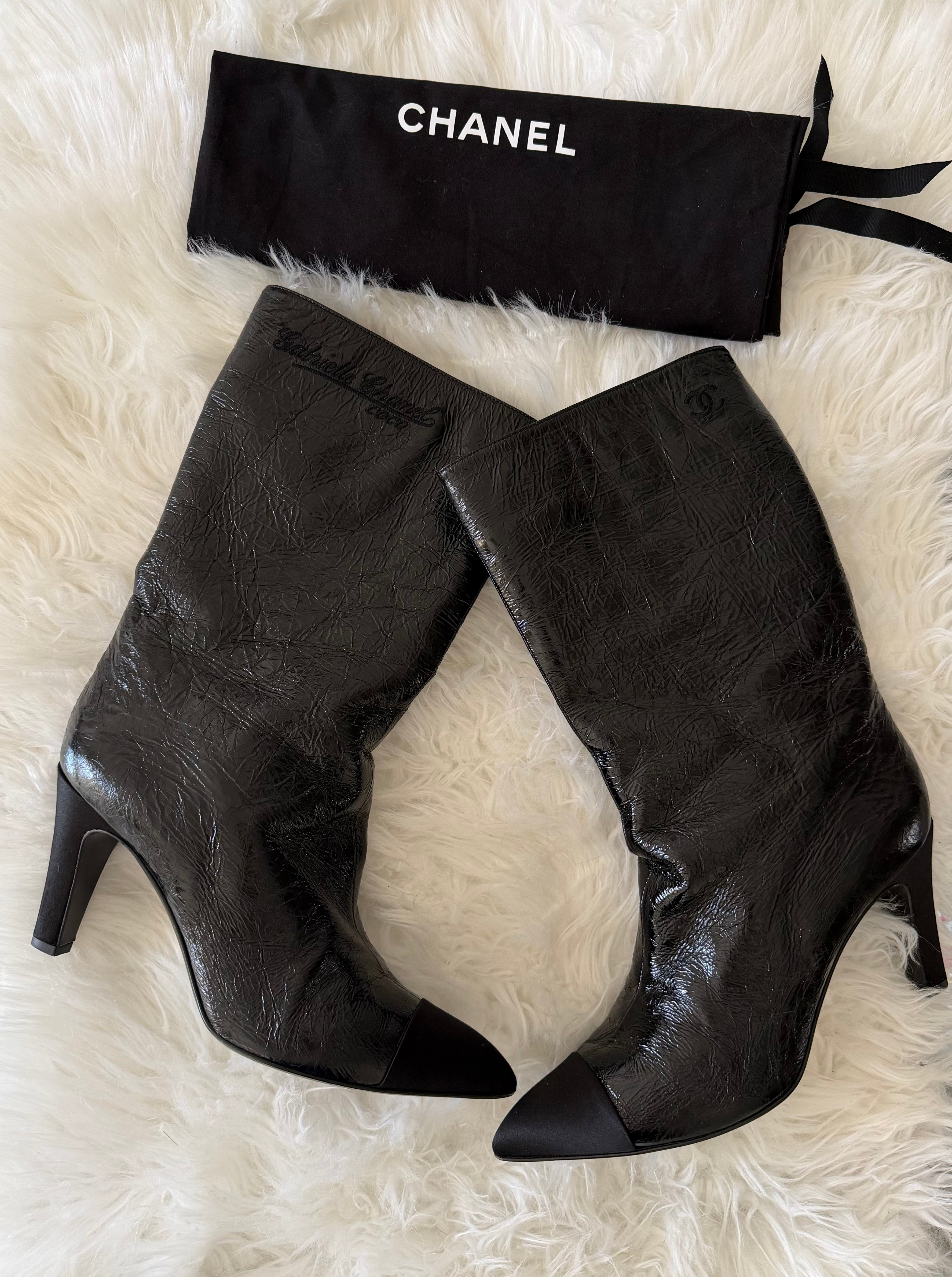CHANEL GABRIELLE COCO CRINKLED CALFSKIN LEATHER BOOTS