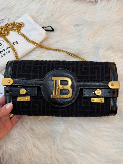 BALMAIN B-BUZZ 23 JACQUARD CLUTCH SHOULDER BAG