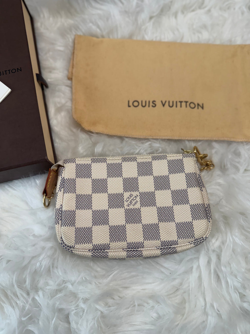 LOUIS VUITTON MINI POCHETTE DAMIER AZUR CANVAS LEATHER