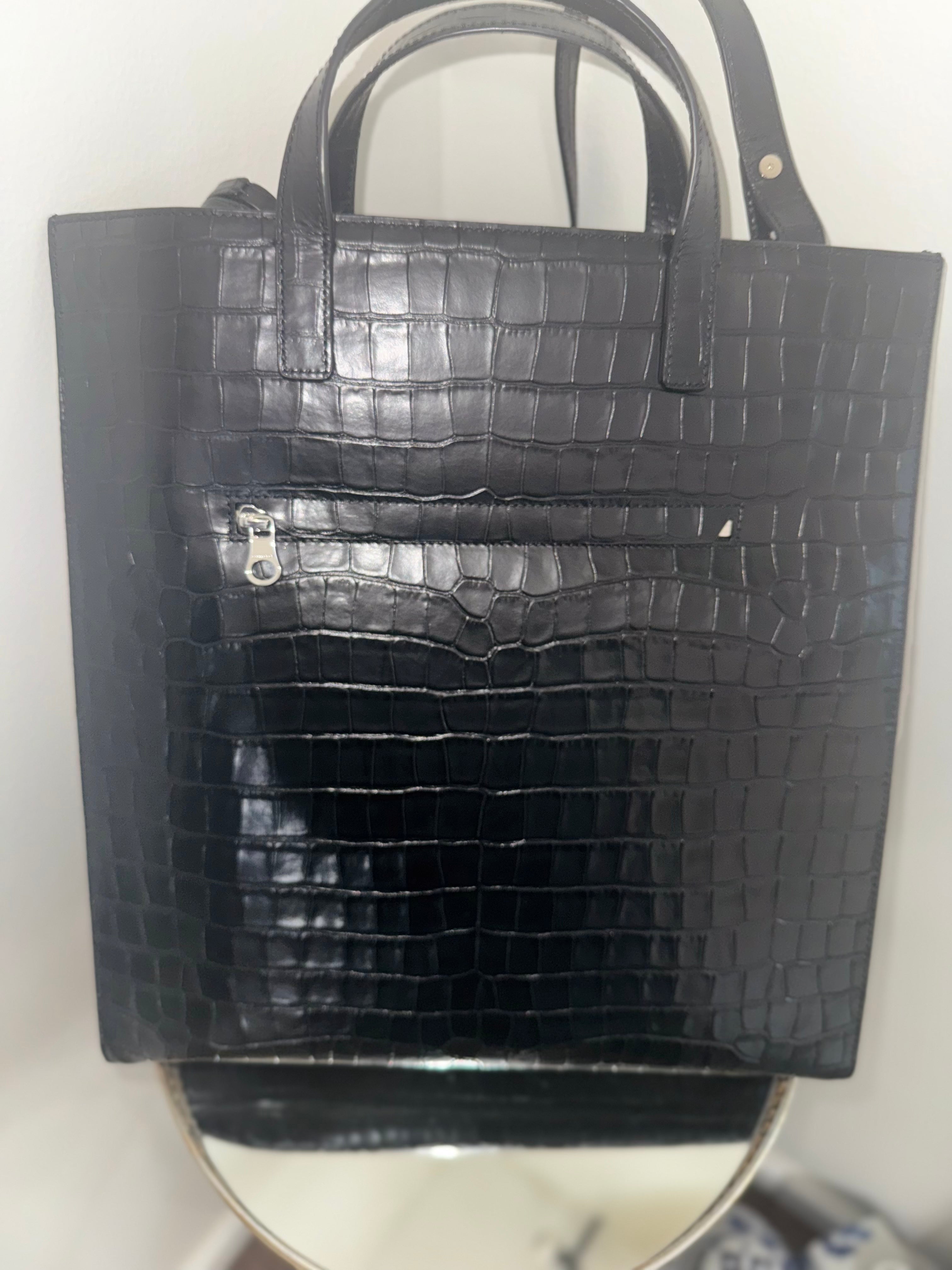 COURREGES HERITAGE TOTE IN CROCODILE-EMBOSSED LEATHER / AC LOGO
