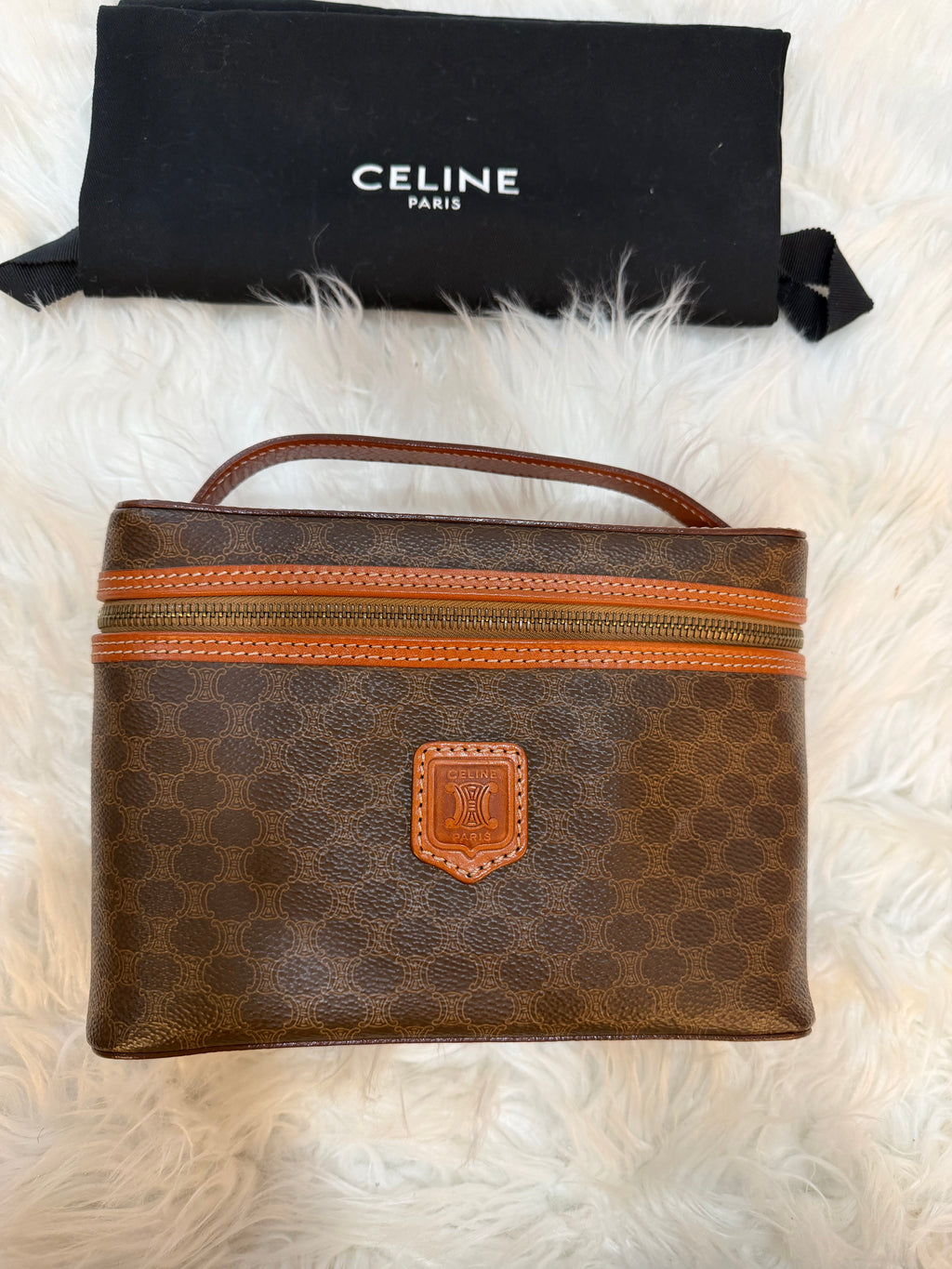 VINTAGE CELINE VANITY IN CANVAS WITH CARAMEL TRIM