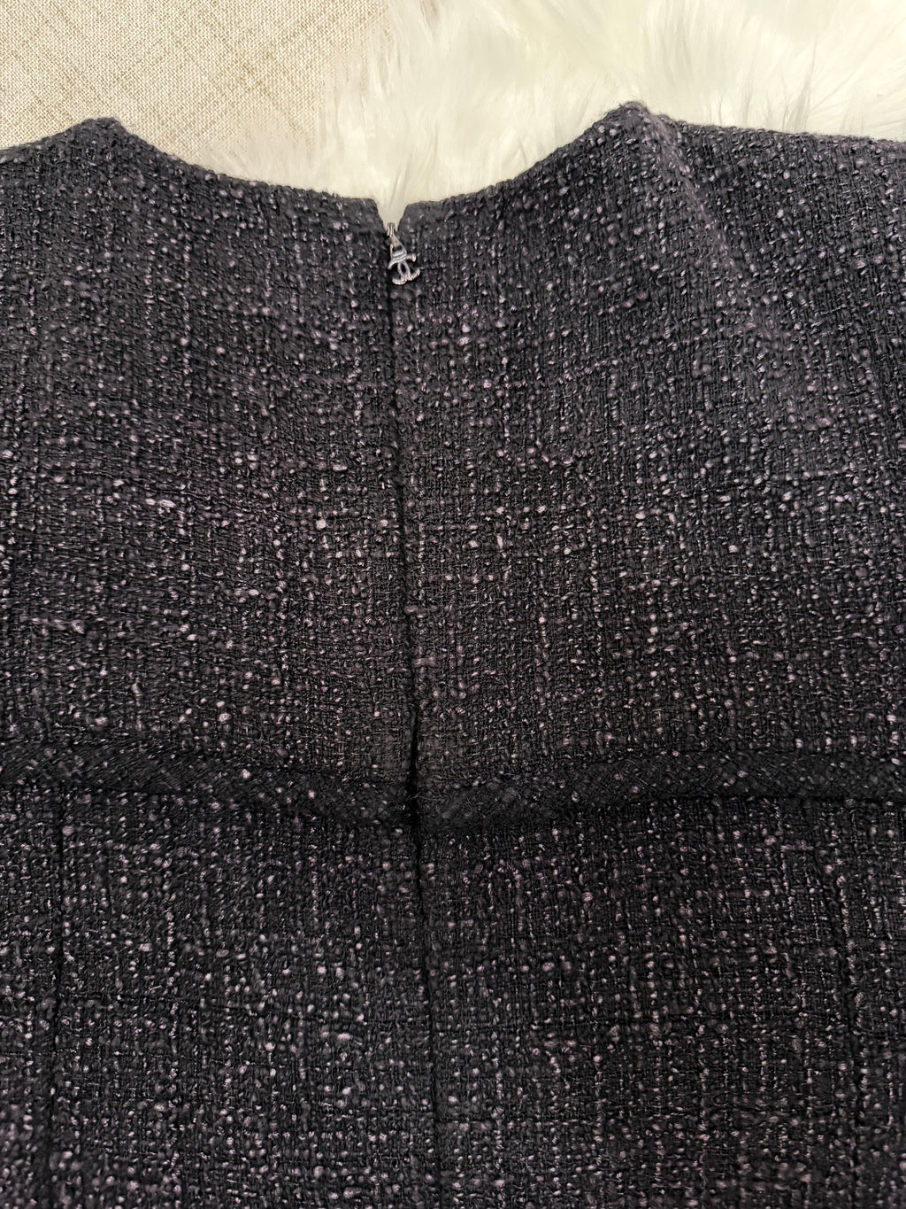 CHANEL TWEED SHORT SLEEVE DRESS WITH FRONT FLAP POCKETS