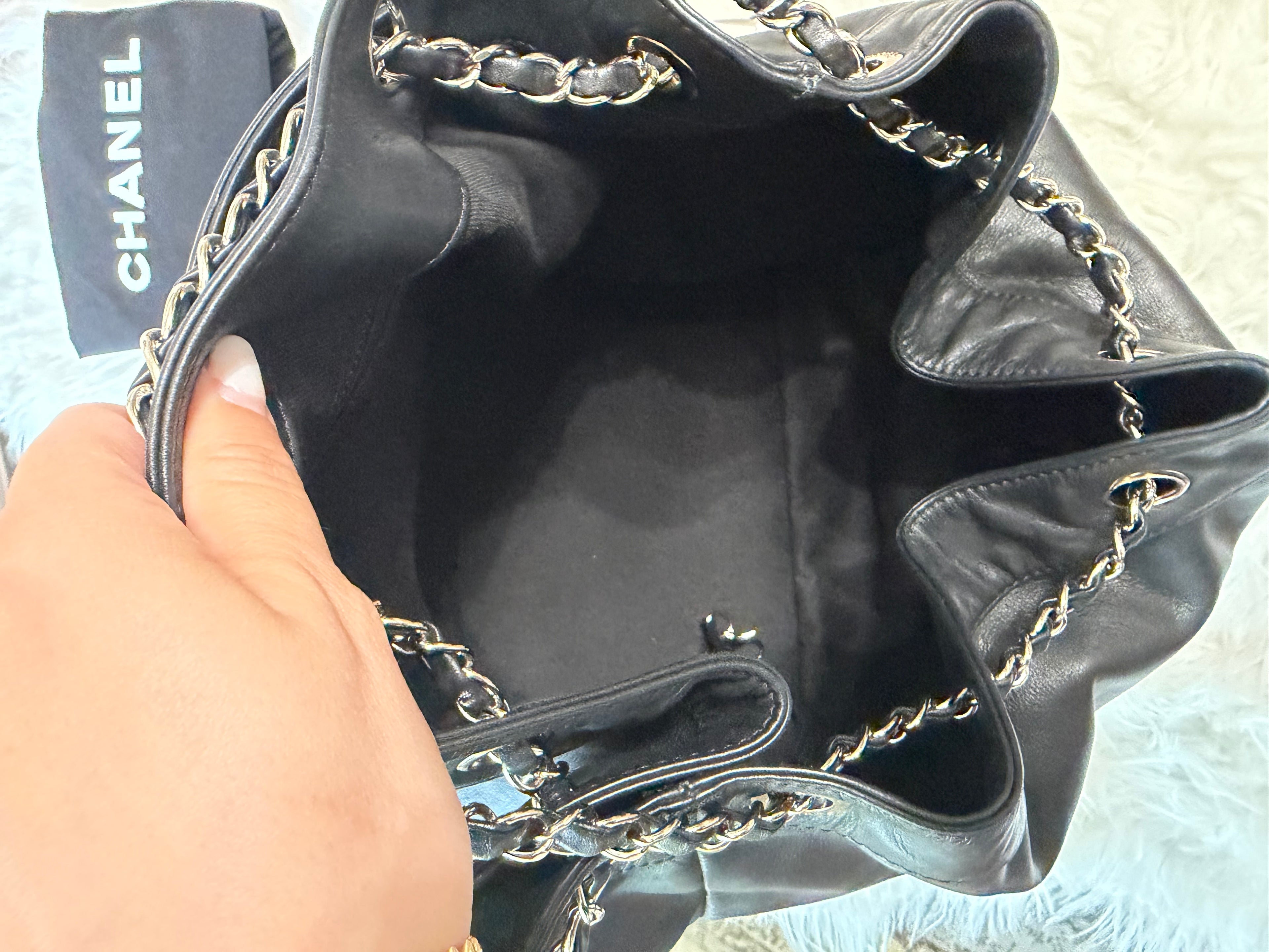 CHANEL SURPIQUE CC DRAWSTRING CALFSKIN BUCKET BAG