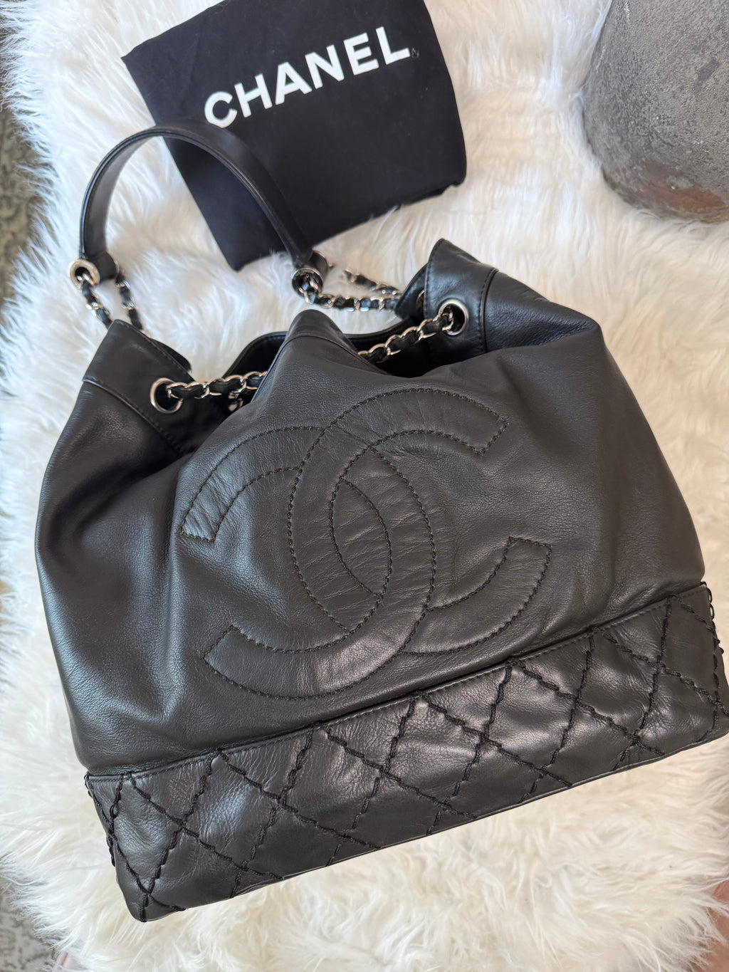 CHANEL SURPIQUE CC DRAWSTRING CALFSKIN BUCKET BAG