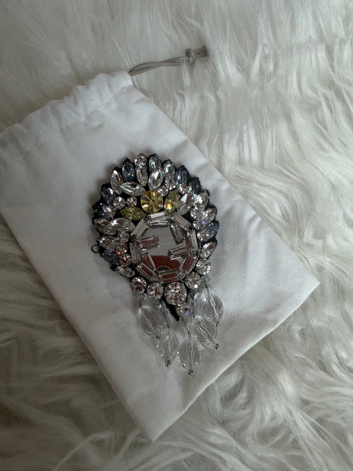 GUCCI CRYSTAL AND BEAD G BROOCH