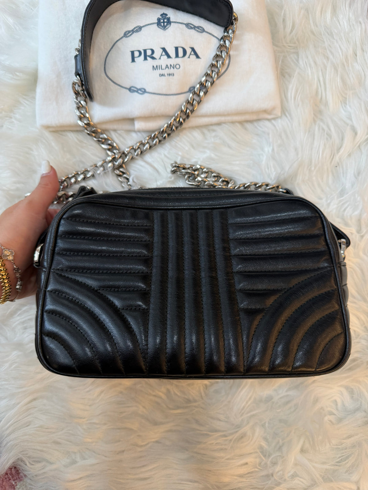 PRADA CALFSKIN DIAGRAMME CAMERA BAG