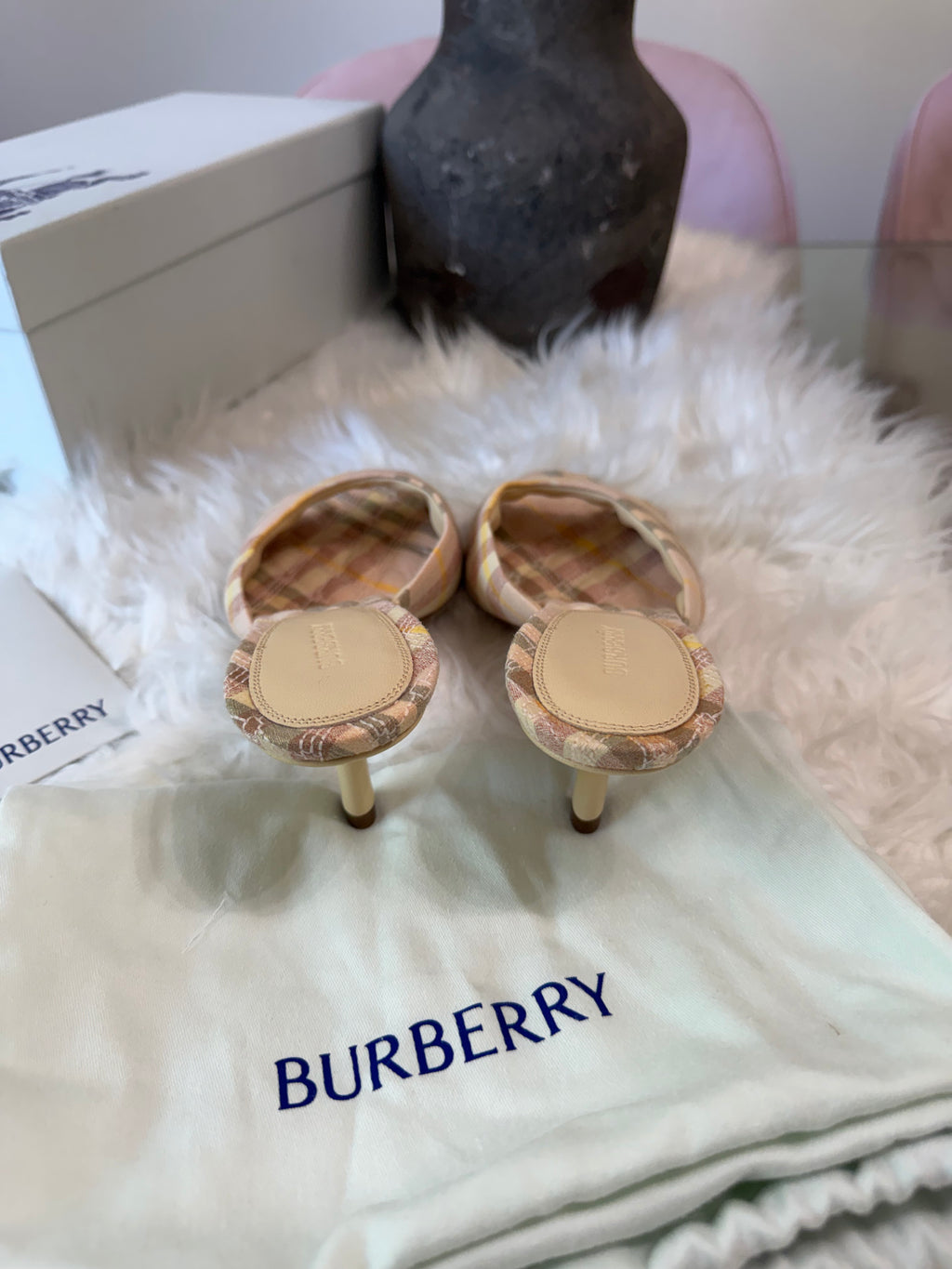 BURBERRY MEWS CHECKED SLIP ON MULES