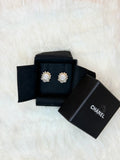 CHANEL CRYSTAL AND PEARL CC SILVER CIRCLE STUD