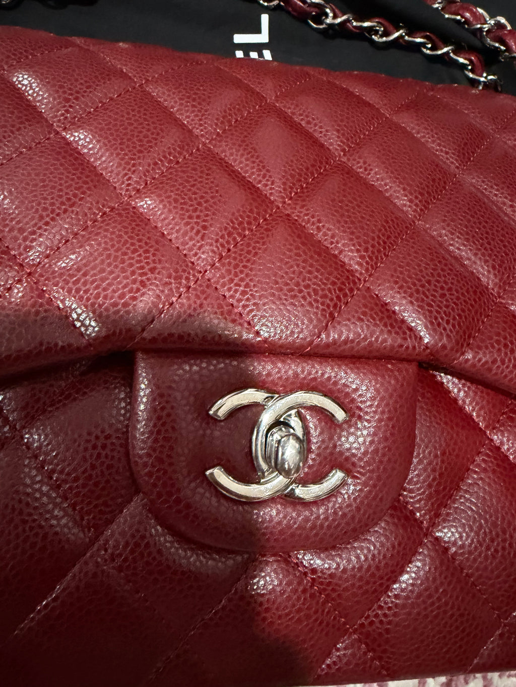 CHANEL DOUBLE CLASSIC FLAP JUMBO IN CAVIAR LEATHER