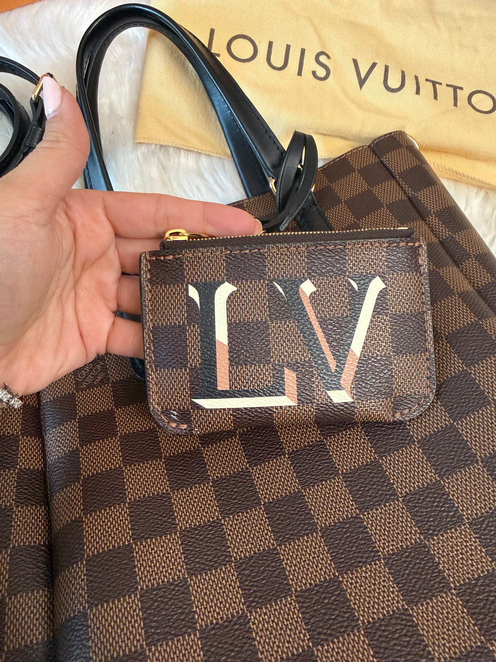 LOUIS VUITTON DAMIER EBENE BELMONT PM TOTE WITH MINI WALLET (POUCH)