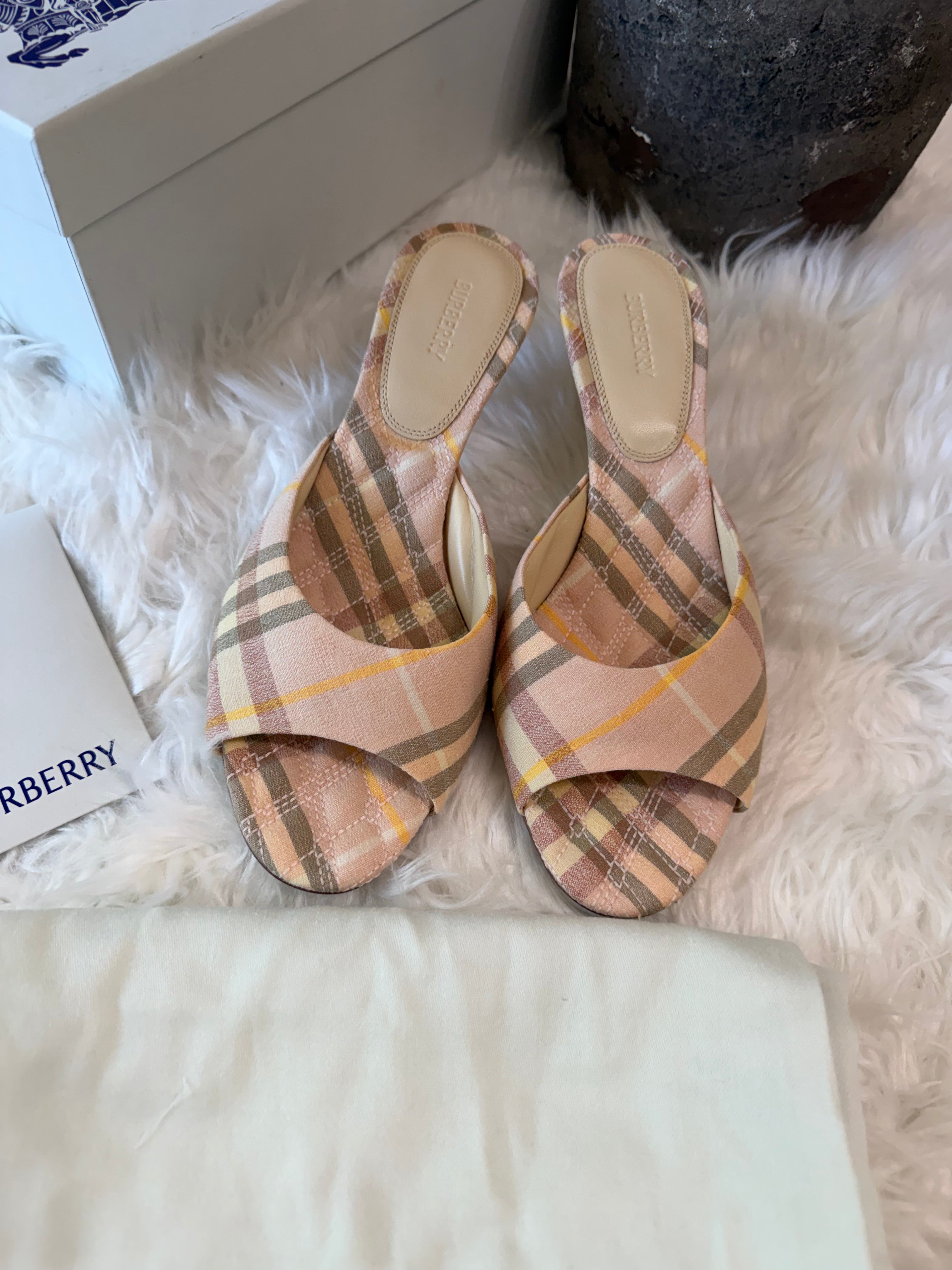 BURBERRY MEWS CHECKED SLIP ON MULES