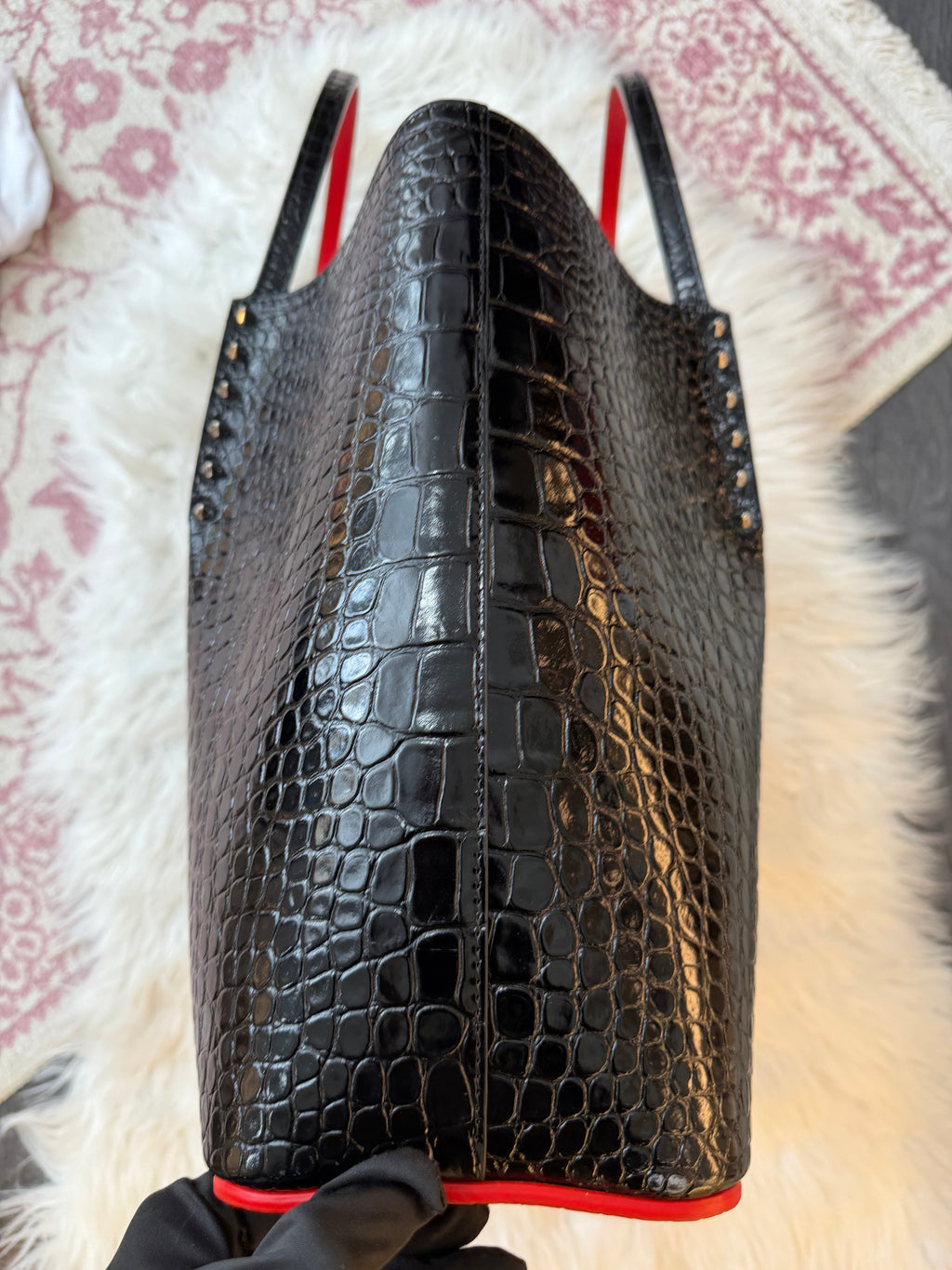 CHRISTIAN LOUBOUTIN CABATA CROC EMBOSSED LEATHER TOTE BAG