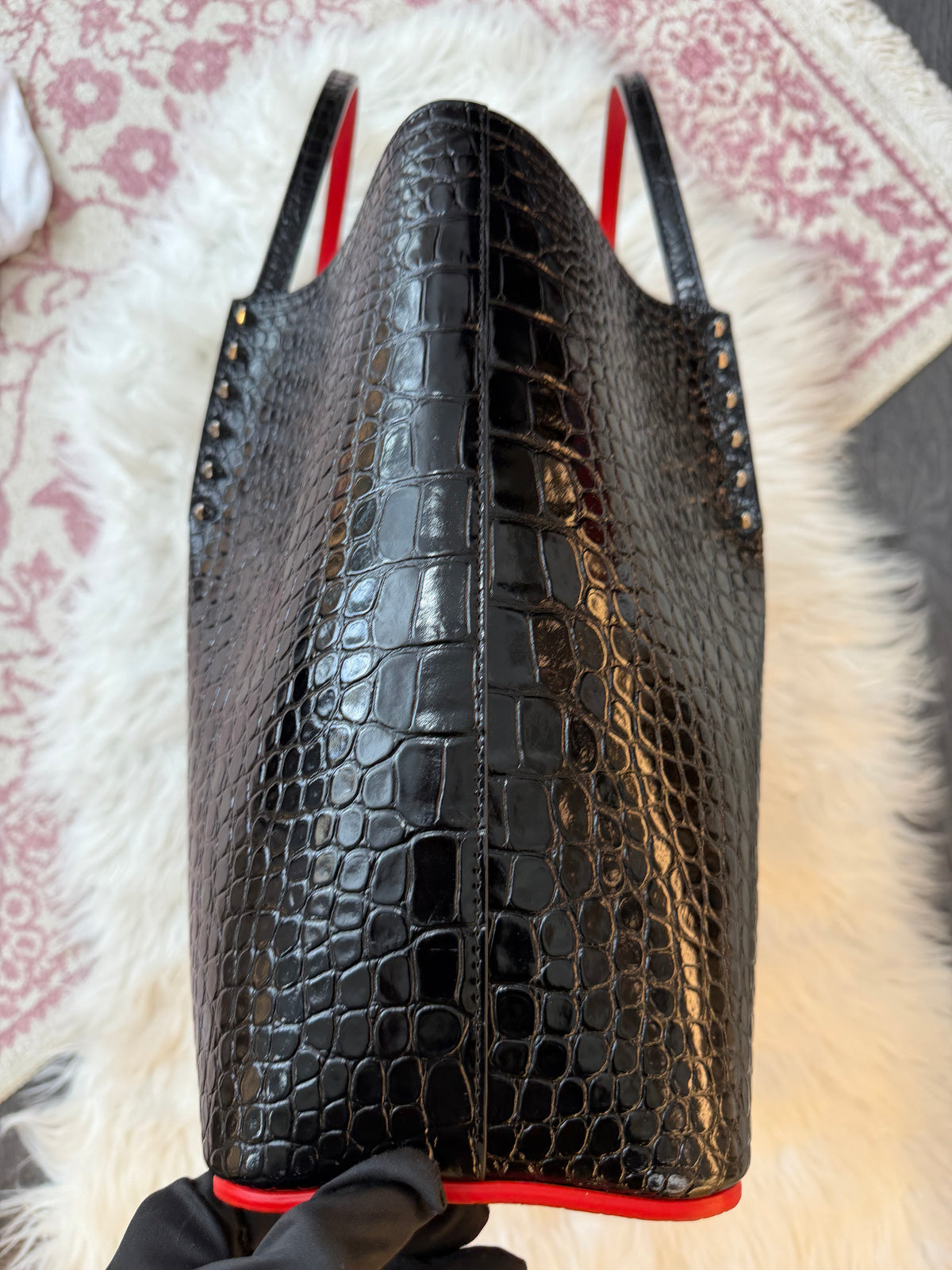 CHRISTIAN LOUBOUTIN CABATA CROC EMBOSSED LEATHER TOTE BAG
