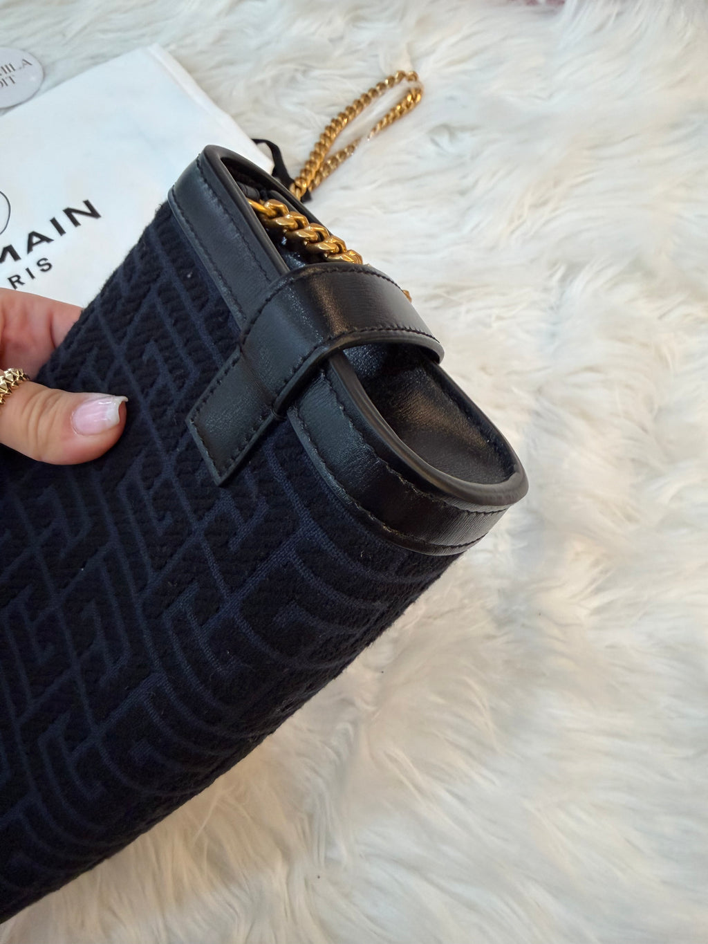 BALMAIN B-BUZZ 23 JACQUARD CLUTCH SHOULDER BAG
