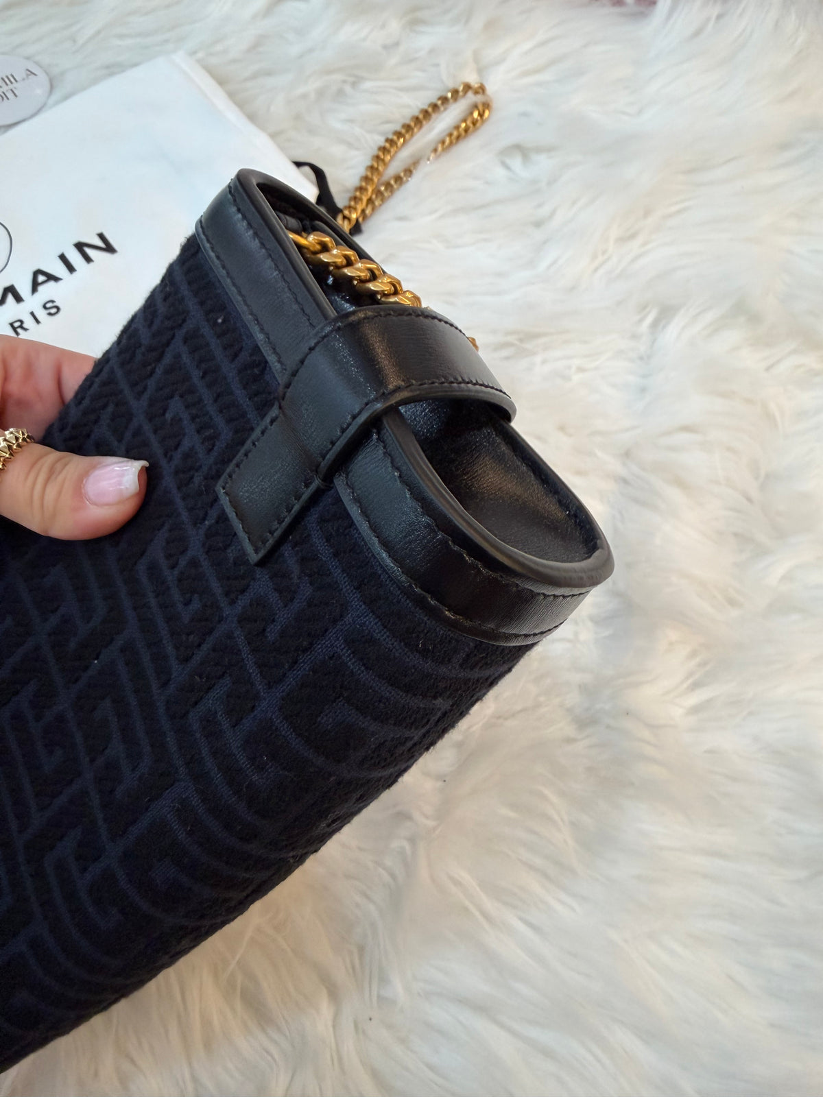 BALMAIN B-BUZZ 23 JACQUARD CLUTCH SHOULDER BAG