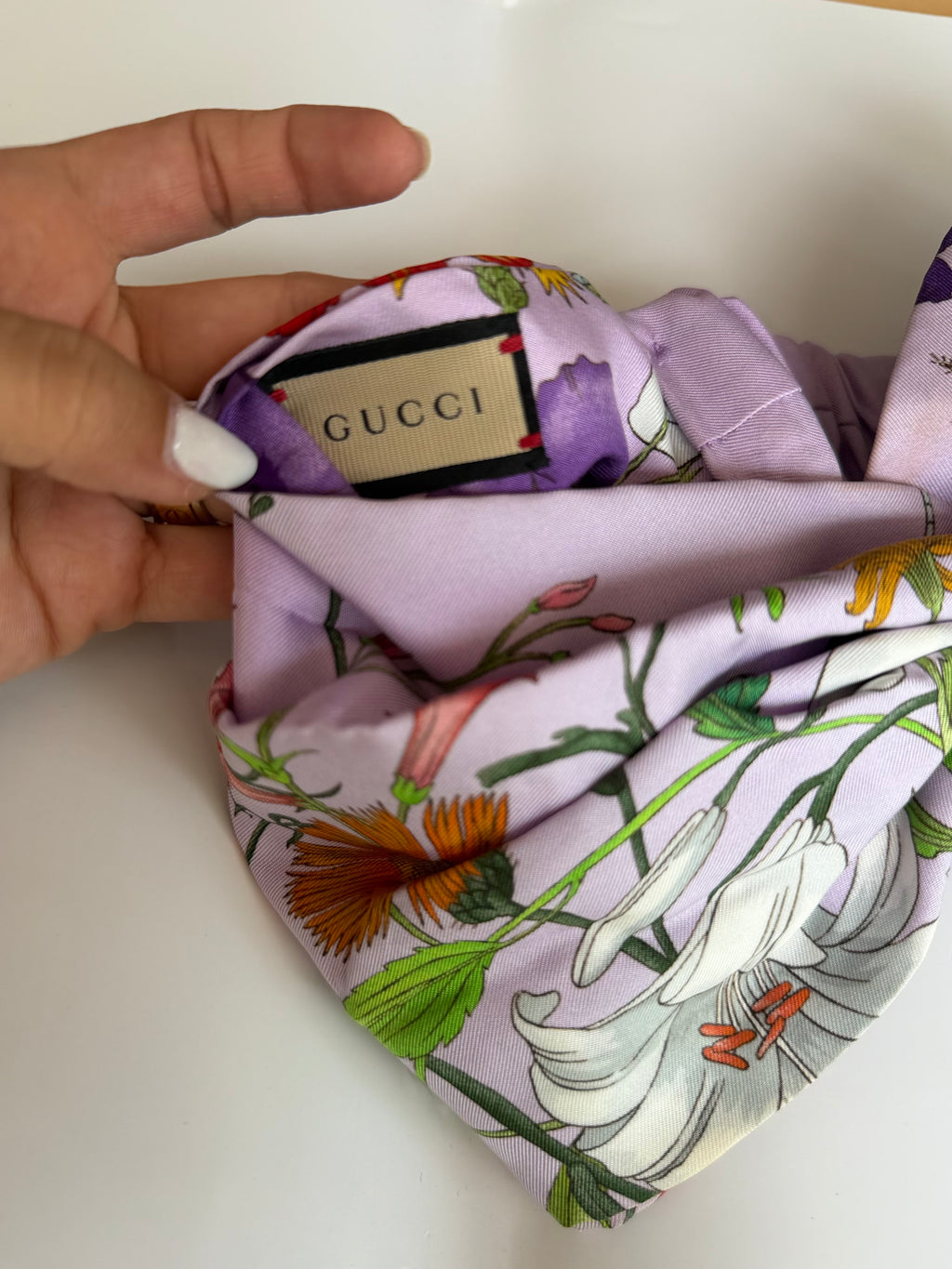GUCCI FLORA PRINT SILK HEADBAND